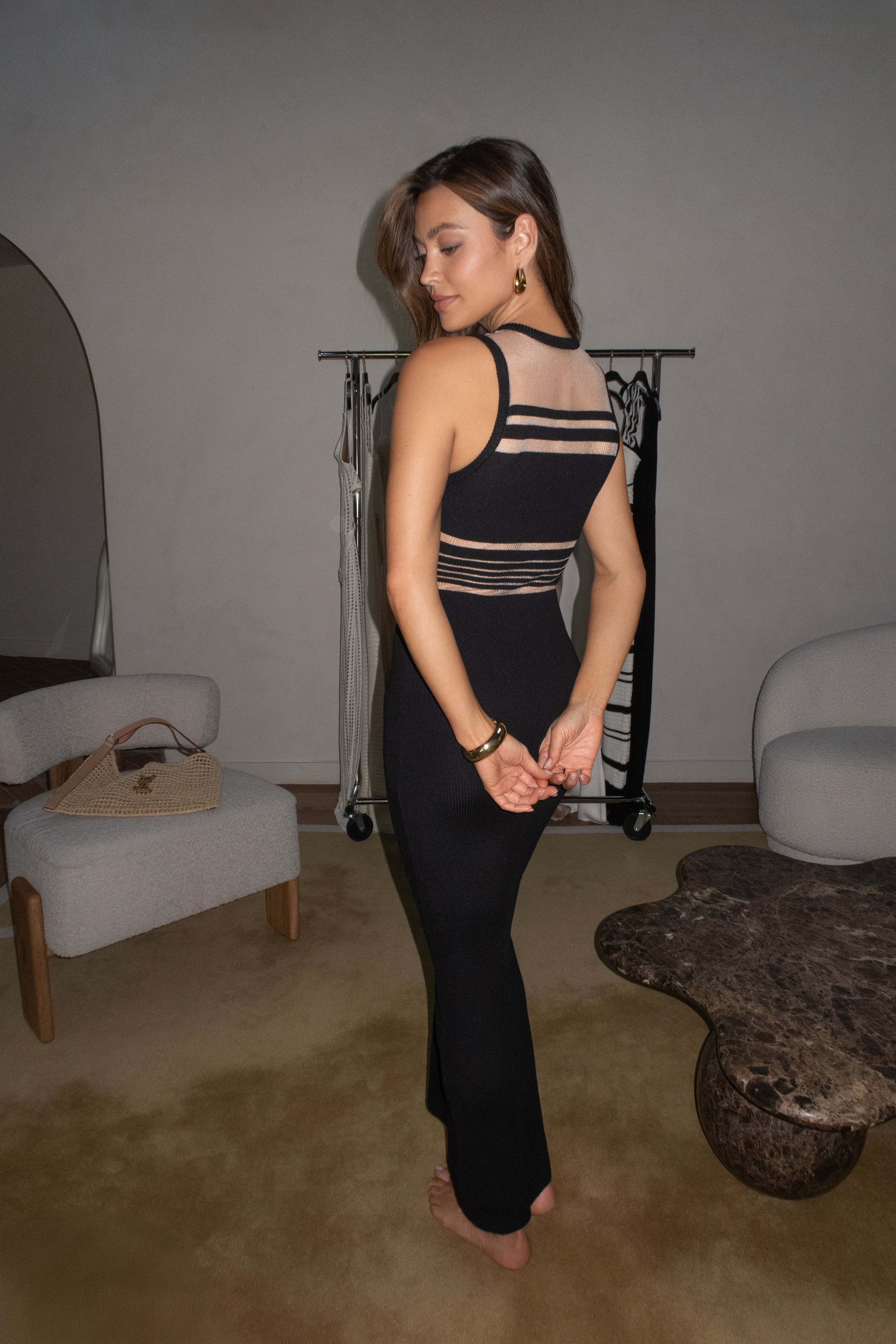 Black Jianna Striped Maxi Dress - JLUXLABEL