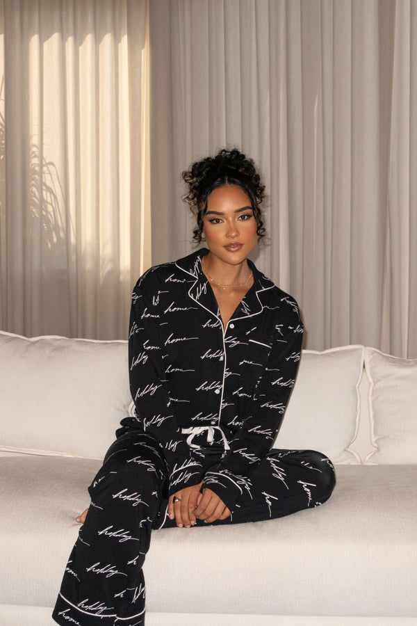 Black Home For The Holidays Adult Pajama Set