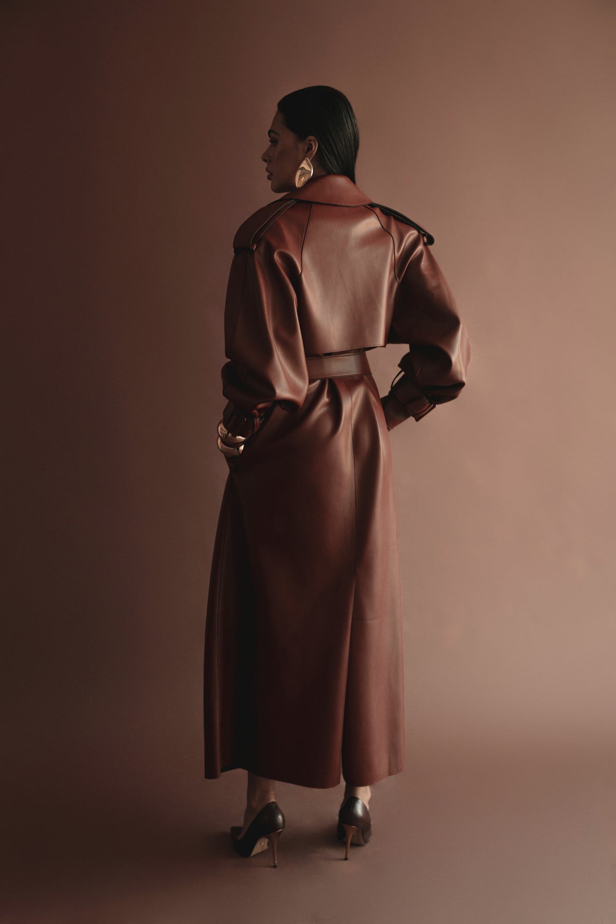 Burgundy The Icon PU Leather Coat - JLUXLABEL