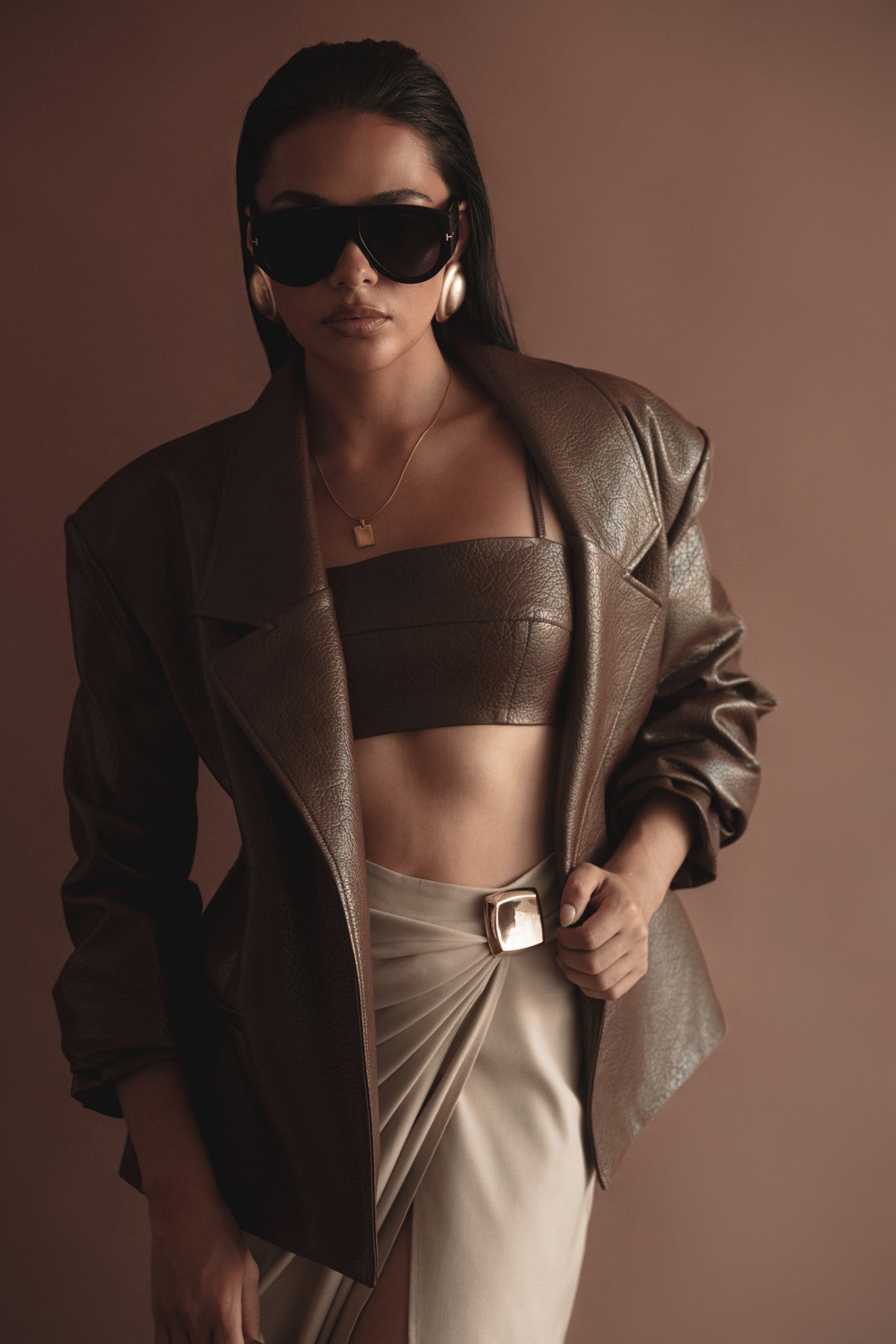 Brown Olivia PU Leather Jacket