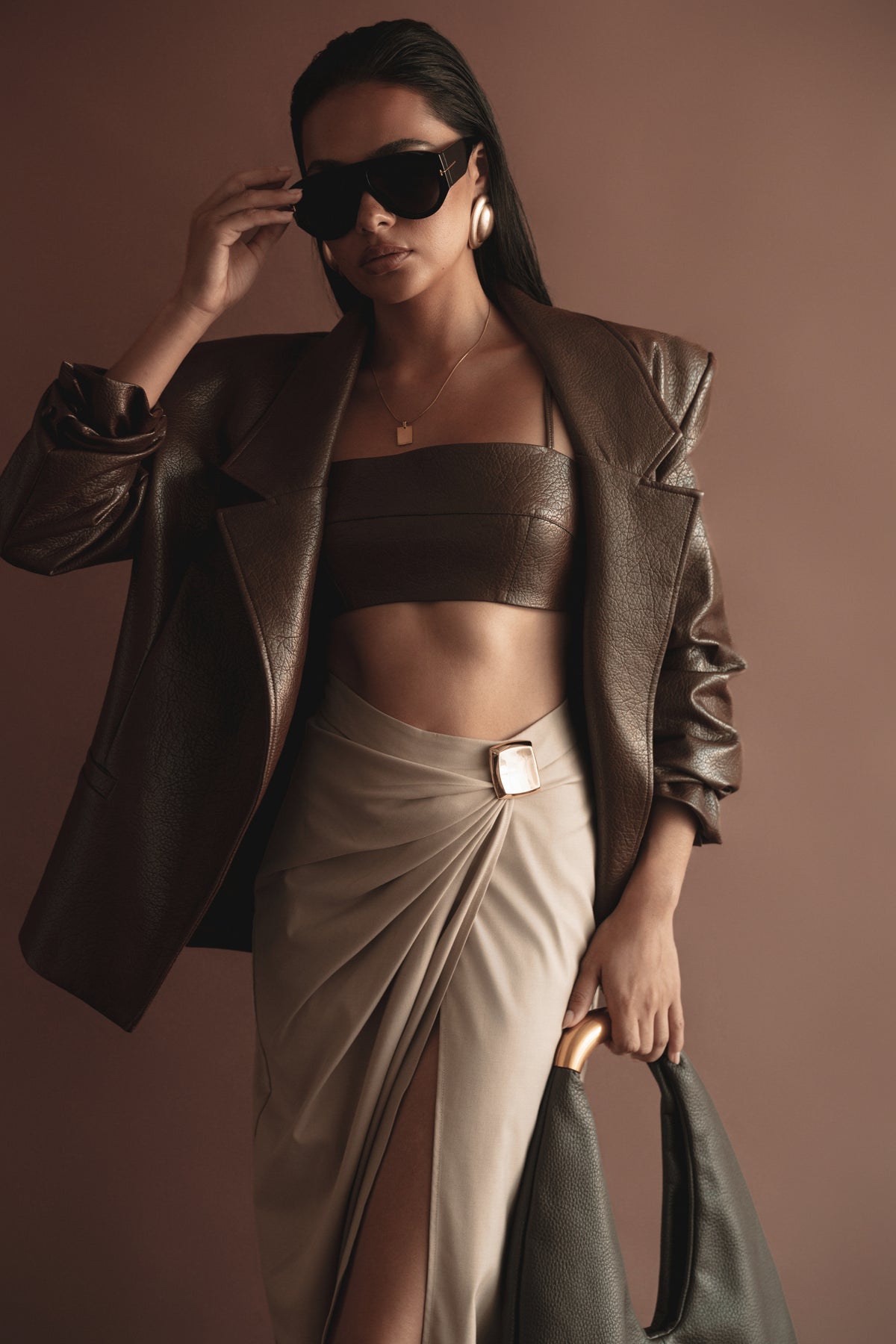Brown Olivia PU Leather Bralette