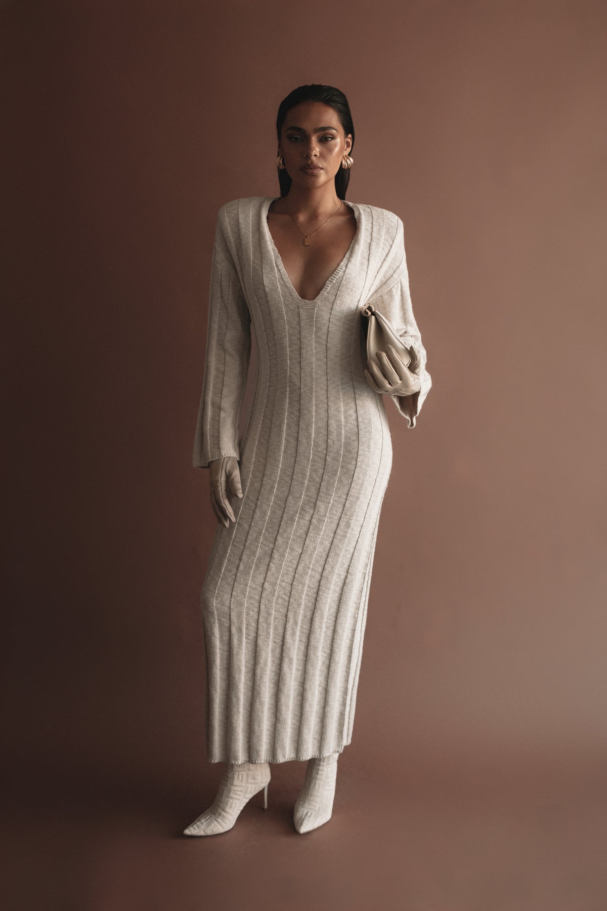 Stone Warm Drift Knit Dress - JLUXLABEL