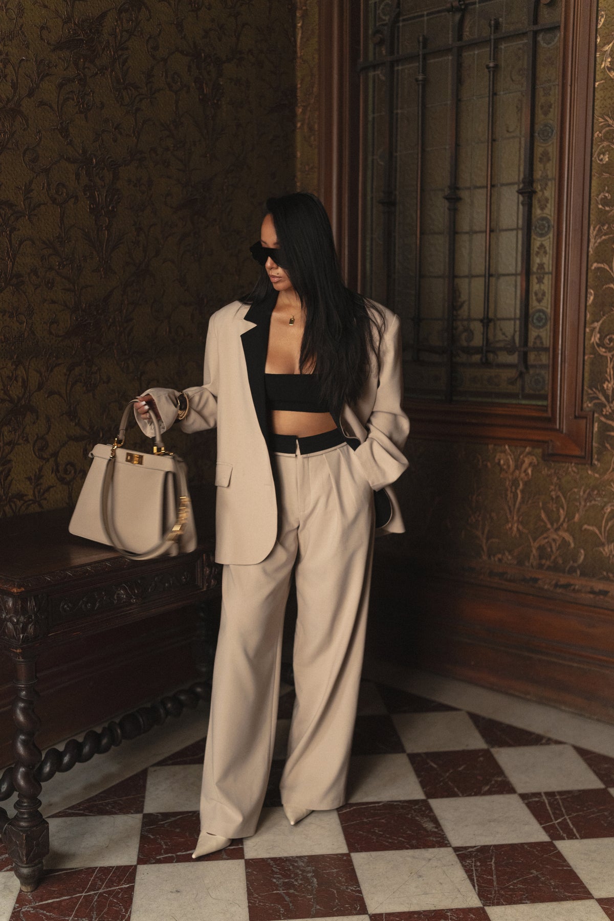 Stone/Black Command Pleat Trouser