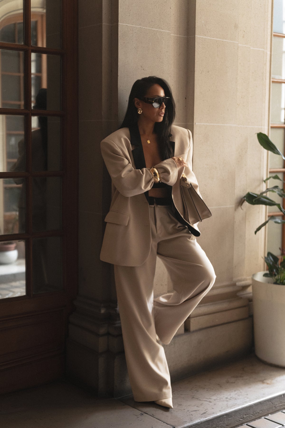 Stone/Black Command Oversized Blazer