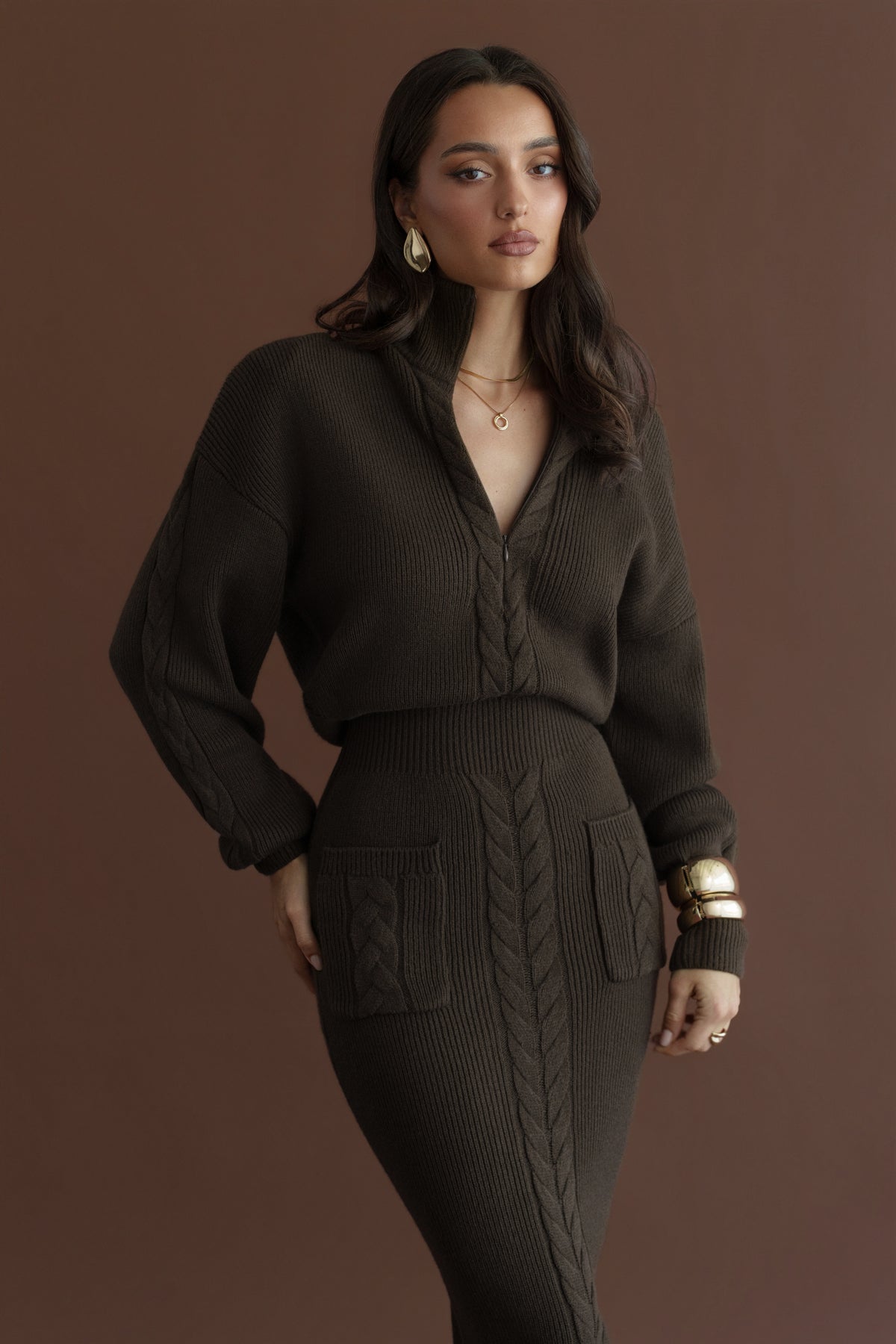 Chocolate Cozy Intentions Ribbed Dress