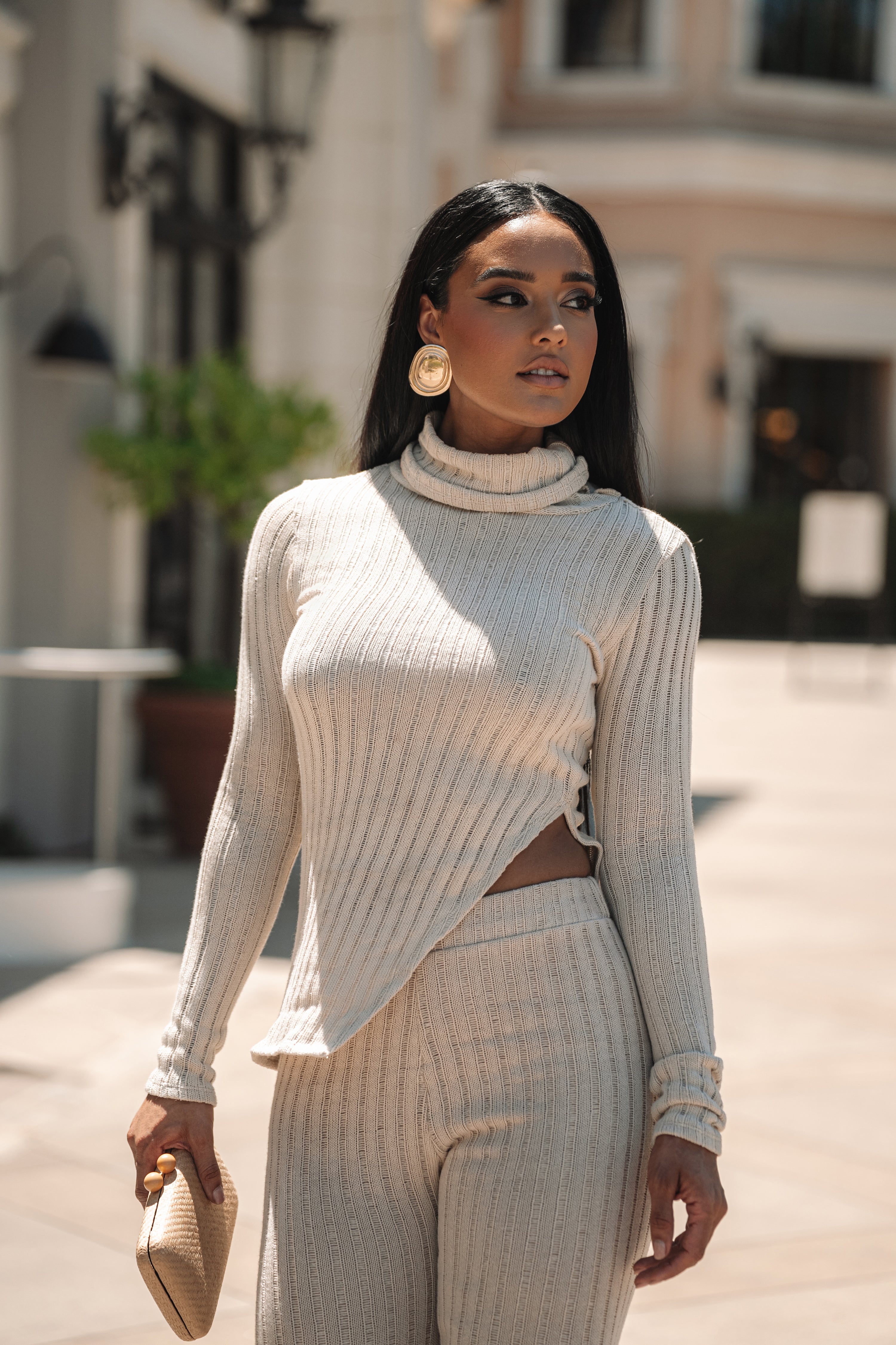 Natural One Call Away Ribbed Turtleneck Top