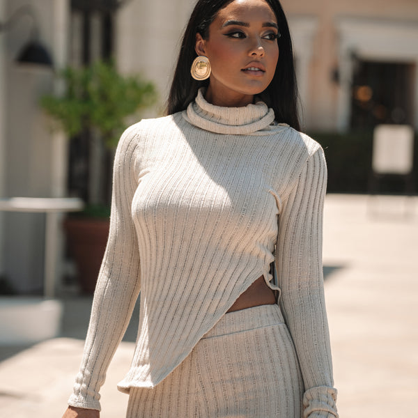 Natural One Call Away Ribbed Turtleneck Top | JLUXLABEL