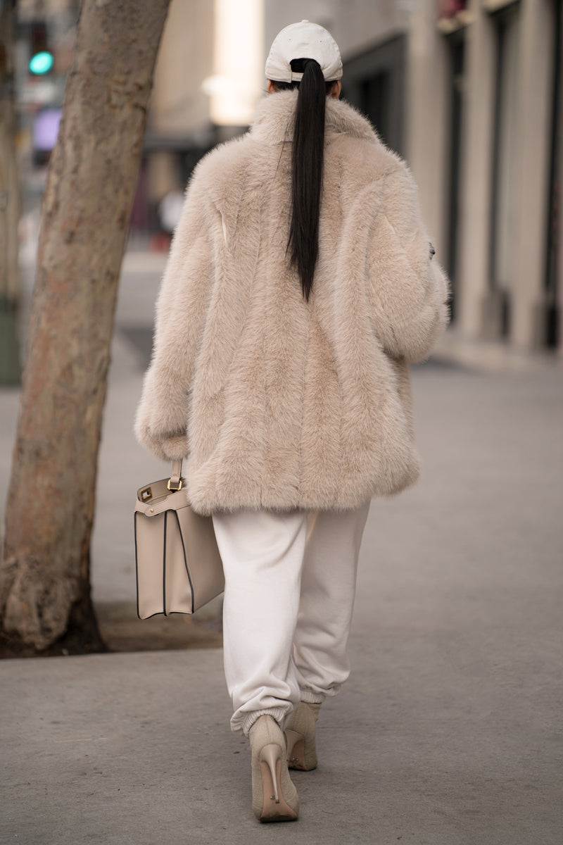 Beige Cropped Manhattan Faux Fur Coat