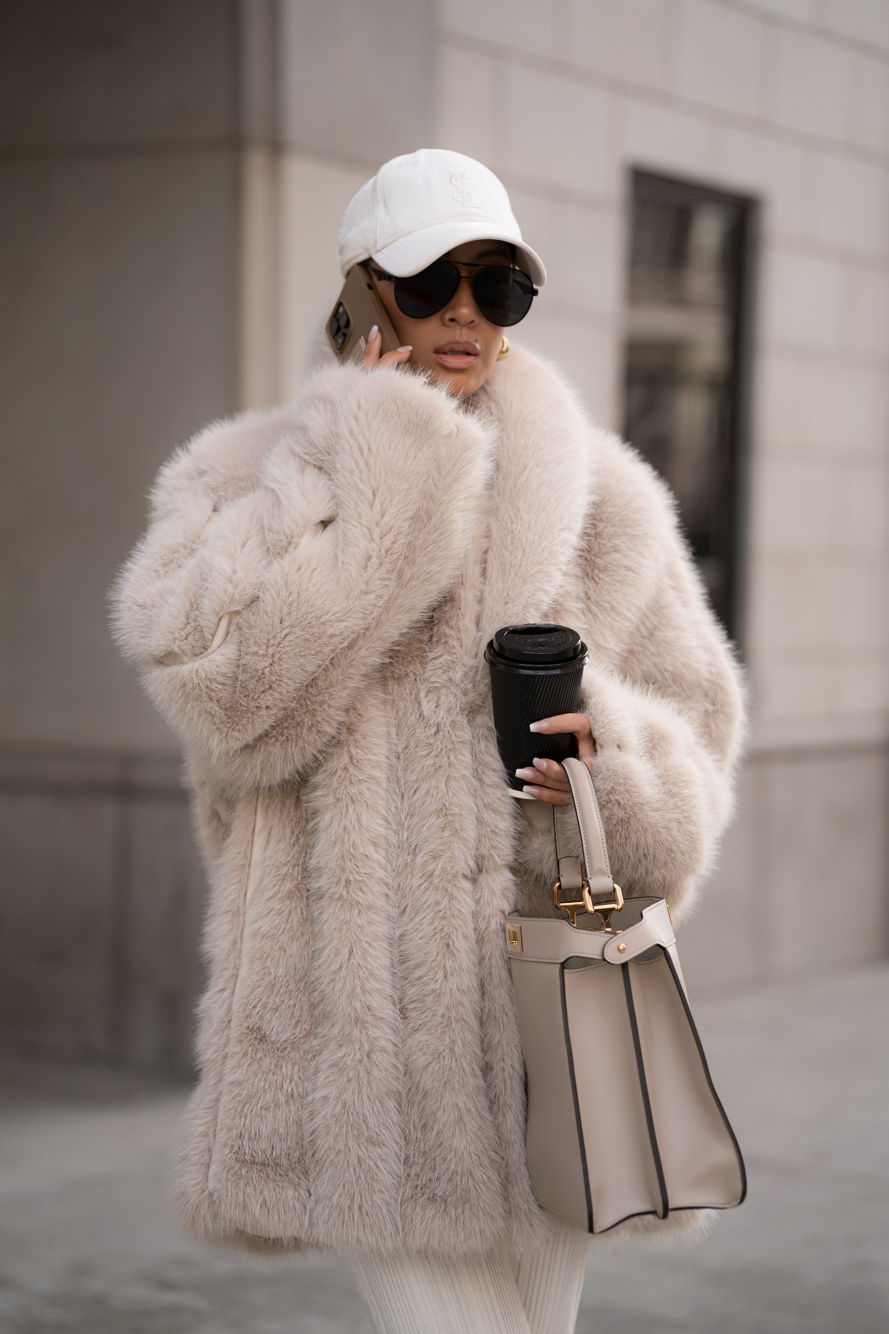 Beige Cropped Manhattan Faux Fur Coat - JLUXLABEL