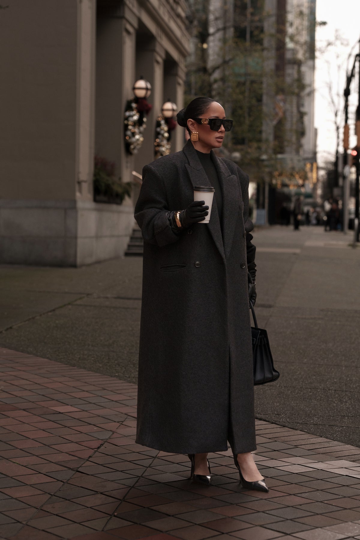 Black Oversize Double Breasted Coat - JLUXLABEL