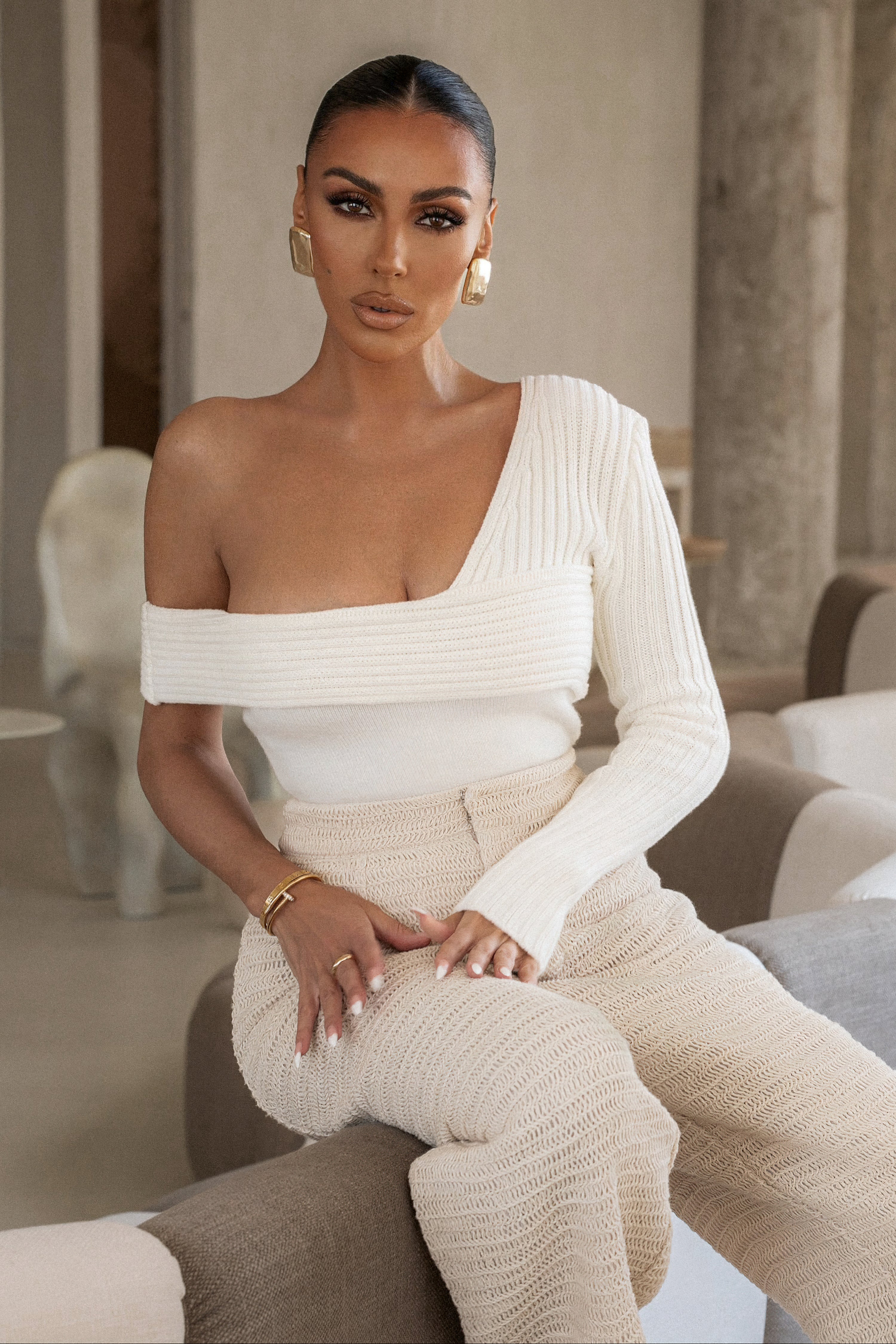 White Hadi Sweater Knit Top - JLUXLABEL