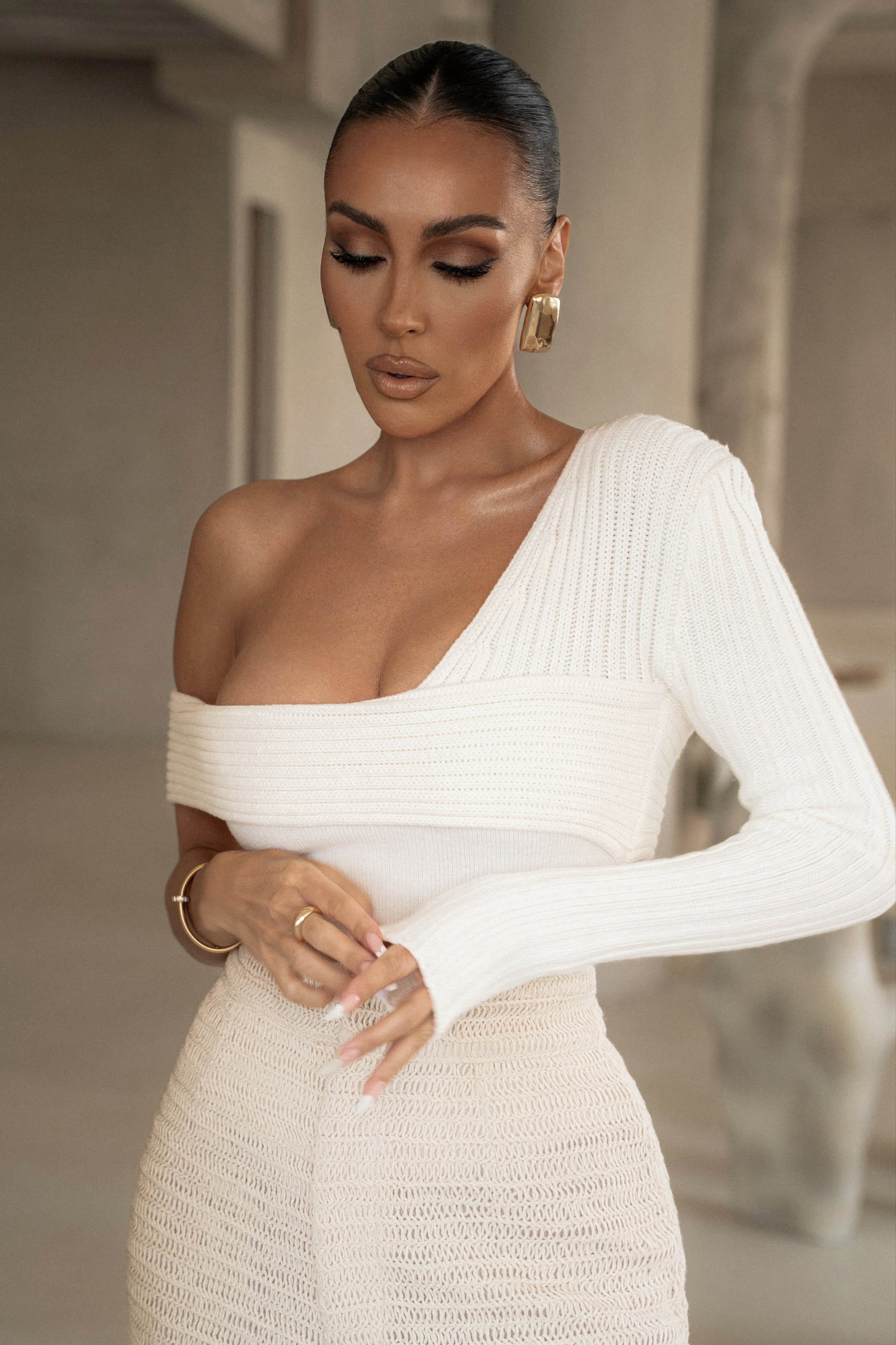 White Hadi Sweater Knit Top - JLUXLABEL