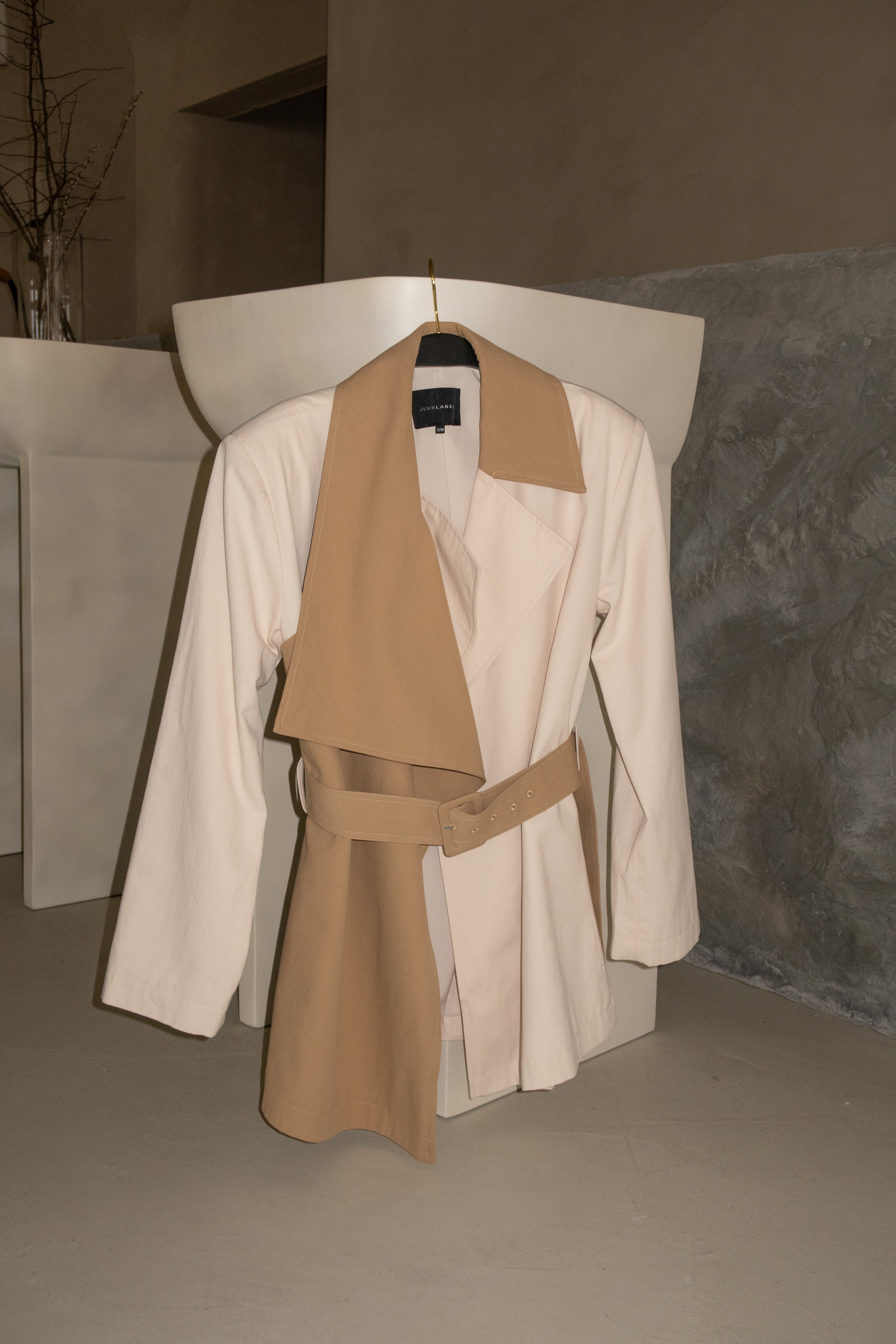 Ivory Color Block Summit Belted Jacket - JLUXLABEL