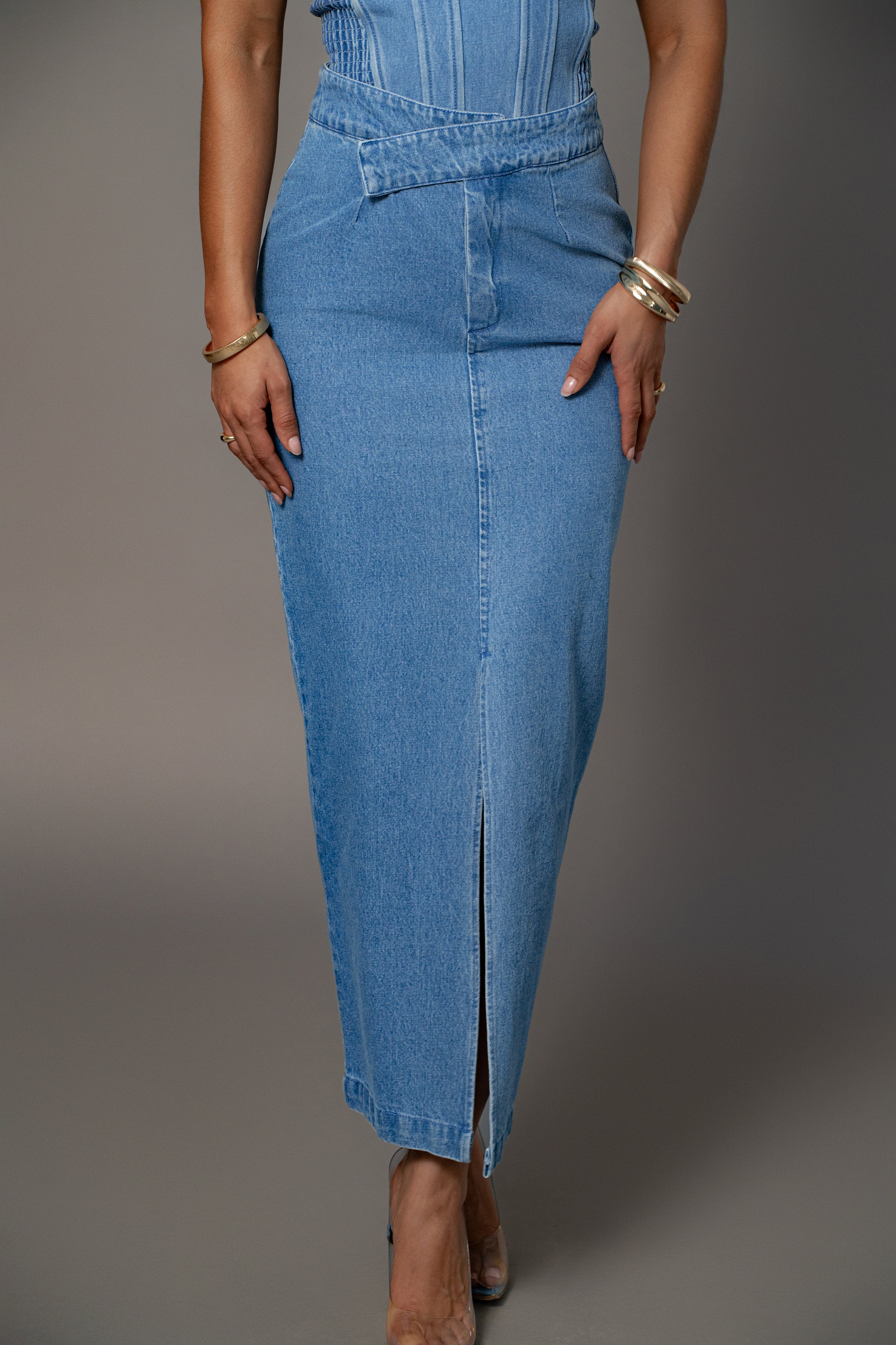 Medium Wash Adana Denim Skirt - JLUXLABEL