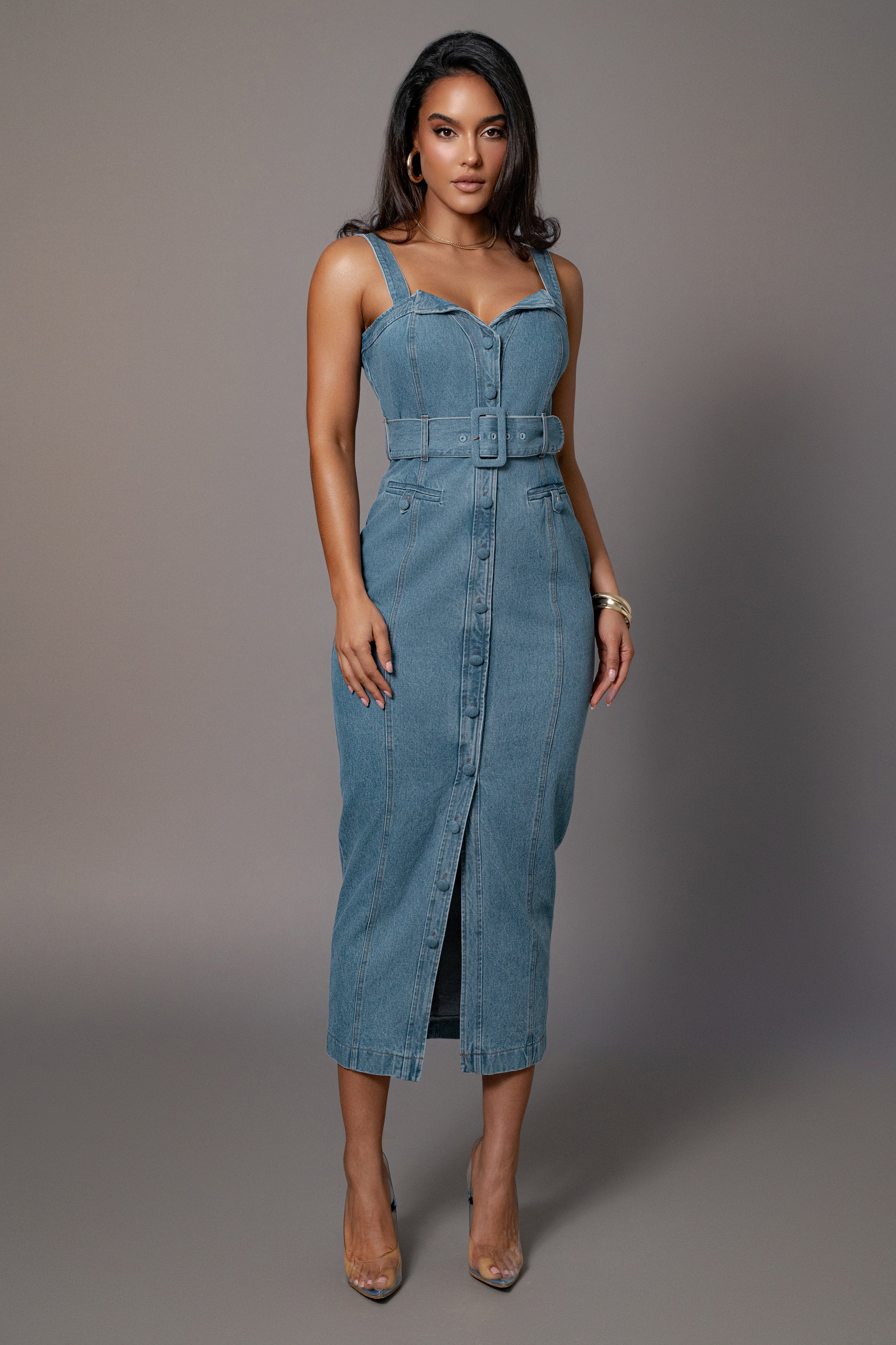 Medium Wash Celene Denim Maxi Dress - JLUXLABEL