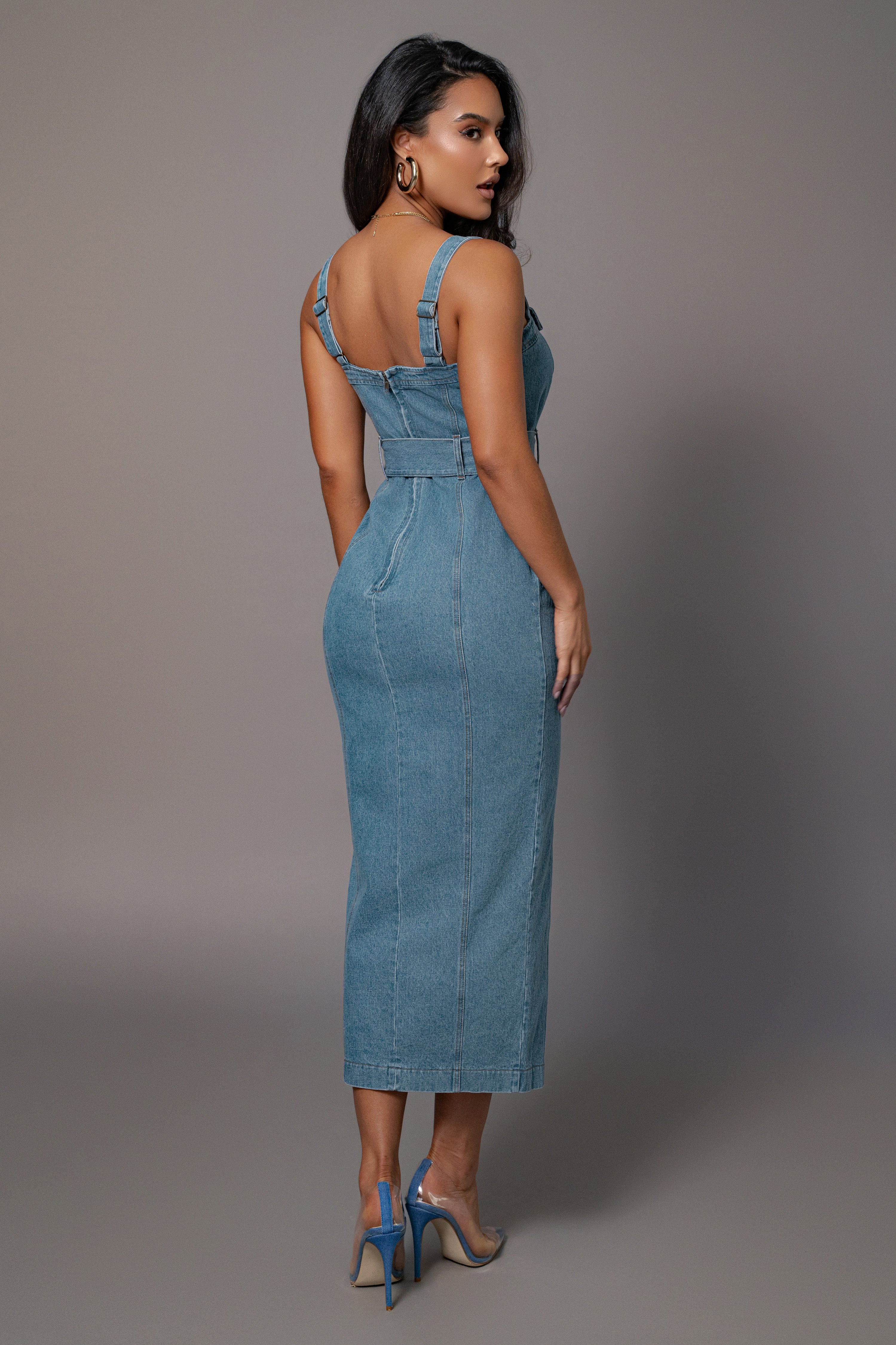 Medium Wash Celene Denim Maxi Dress - JLUXLABEL