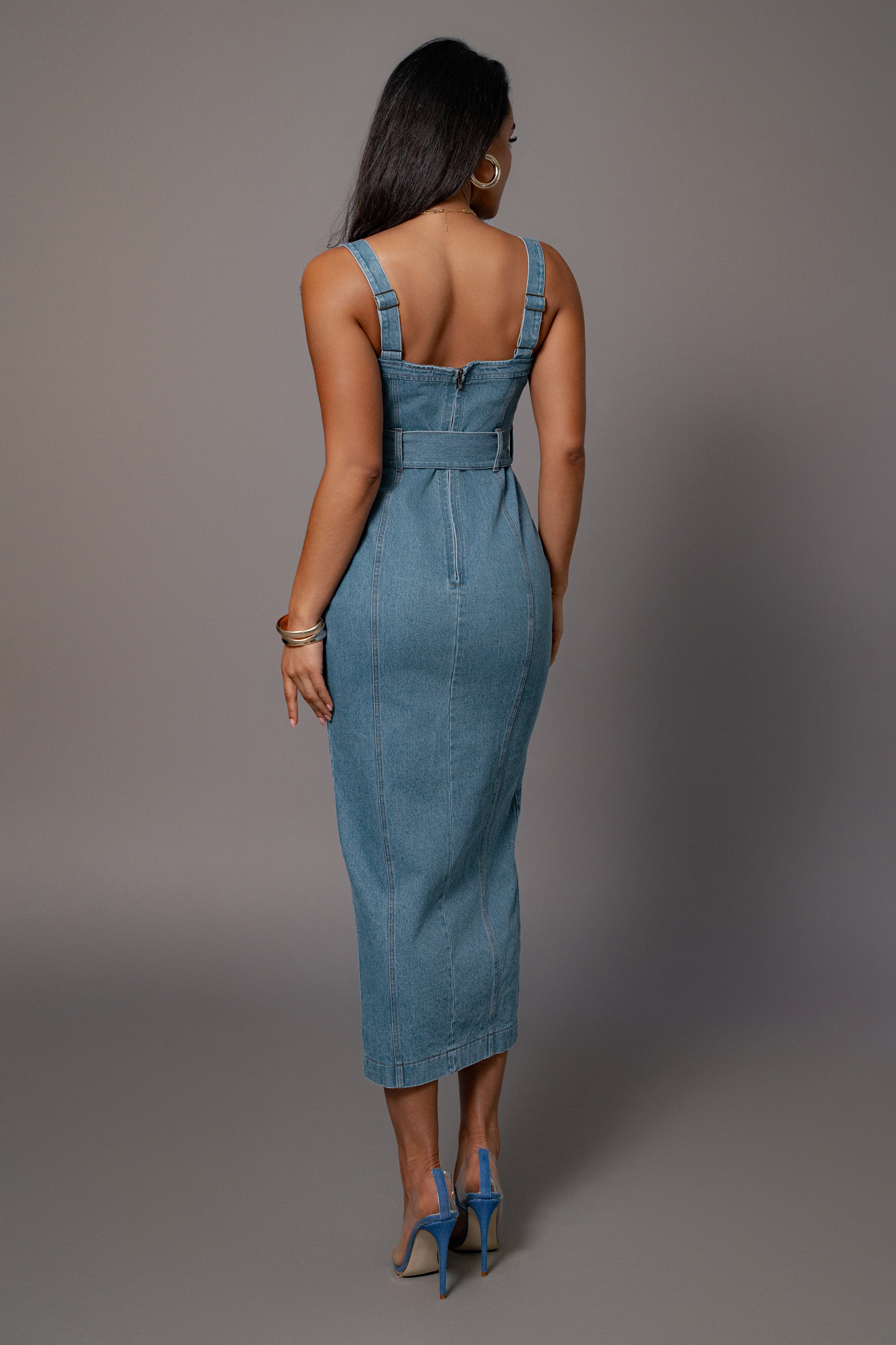 Medium Wash Celene Denim Maxi Dress - JLUXLABEL