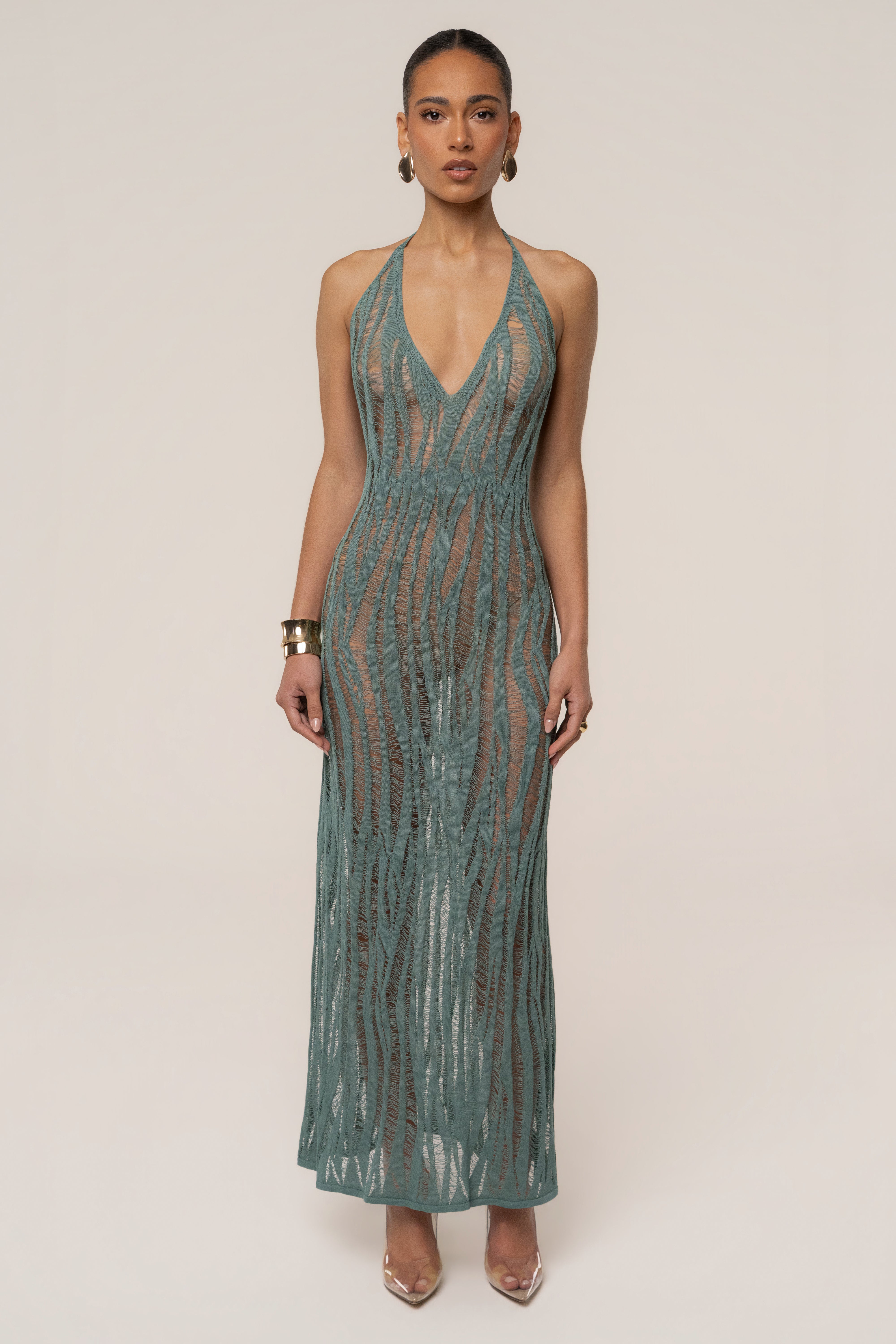 dusty green maxi dress Dusty Green Nocturnal Waves Maxi Dress