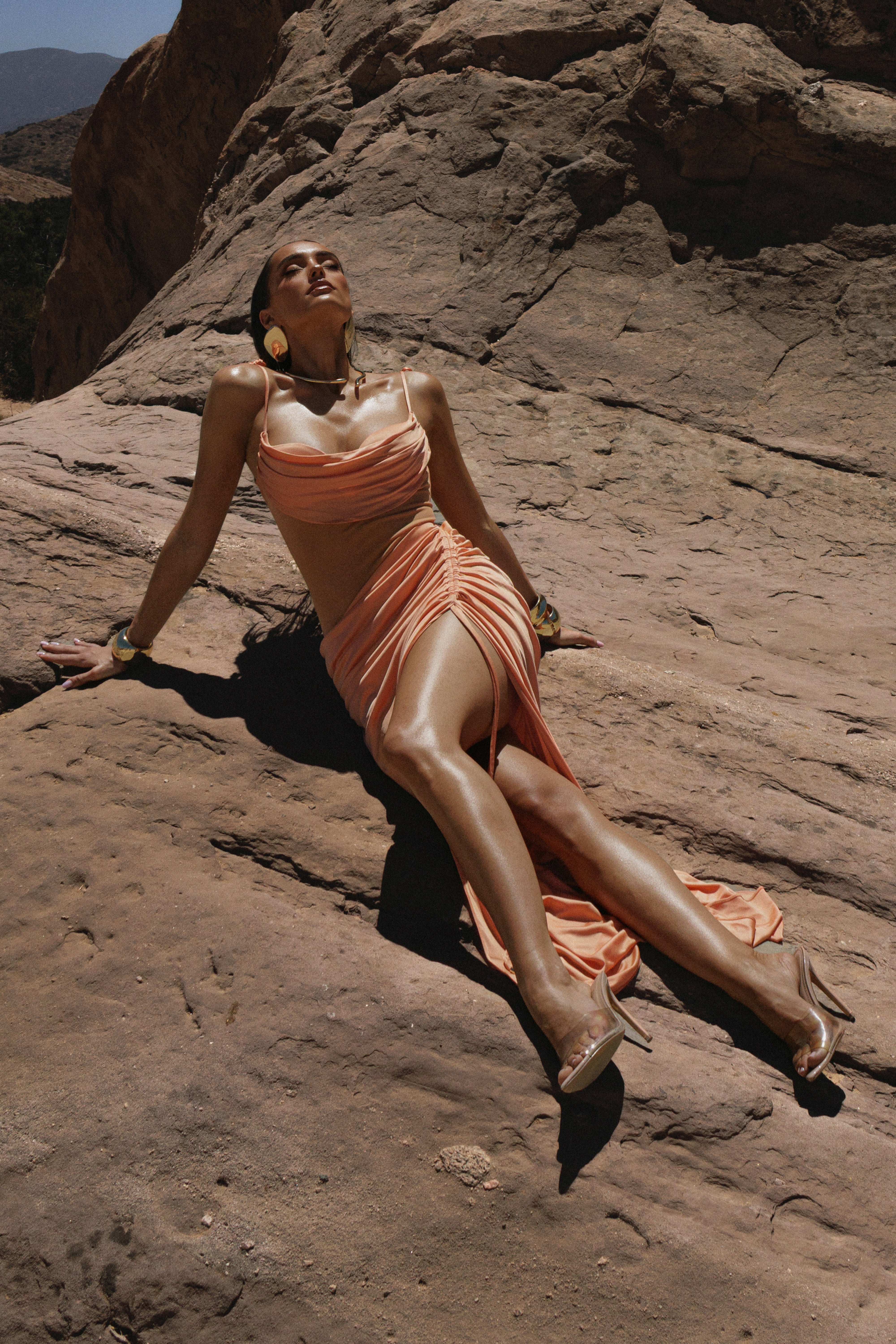 PRE-ORDER Peach Muse Contour Maxi Dress