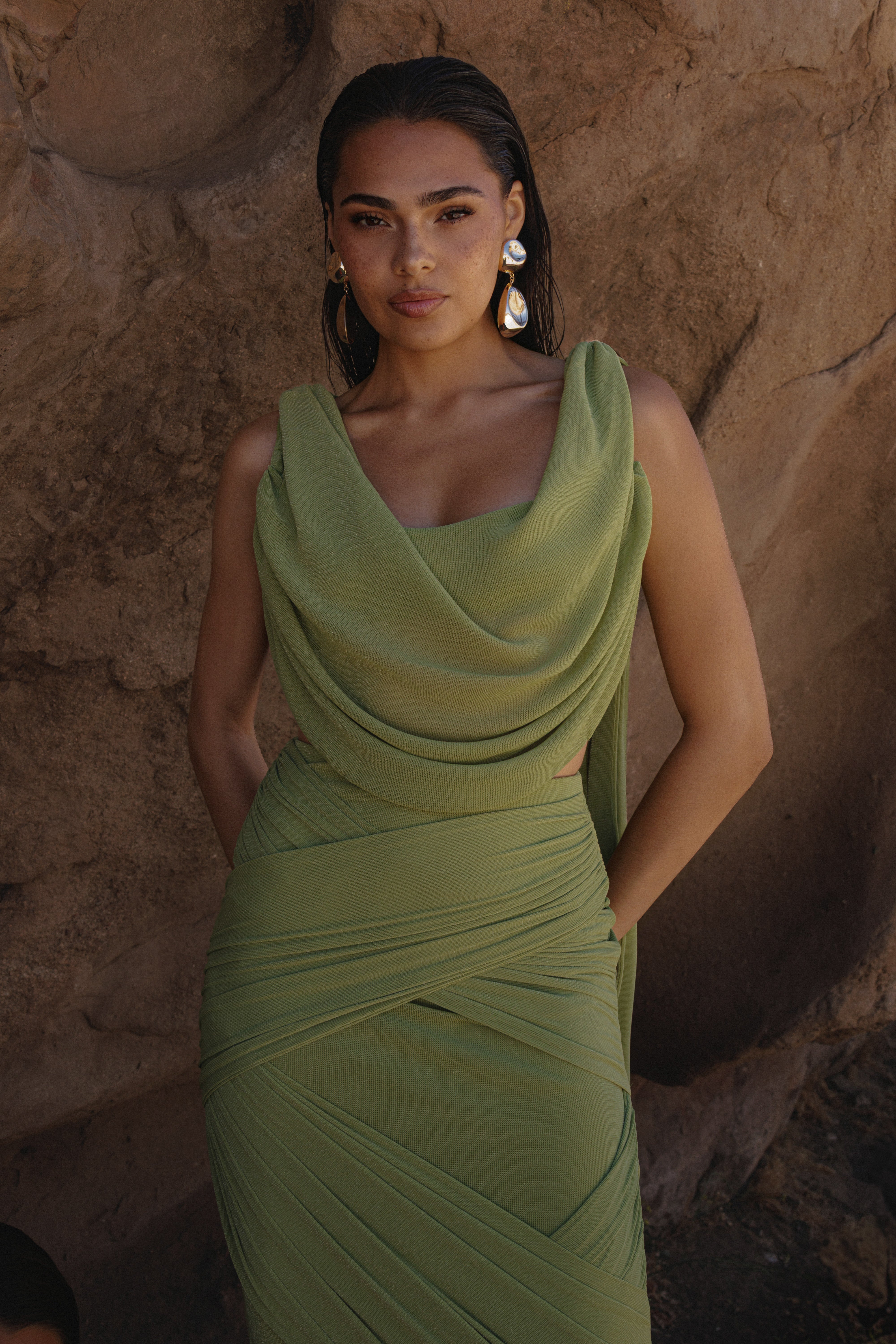 Lime Divine Drape Skirt Set
