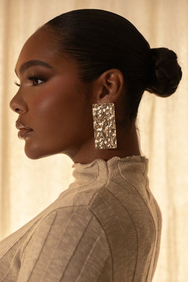 Gold Cali Textured Drop Earrings - JLUXLABEL