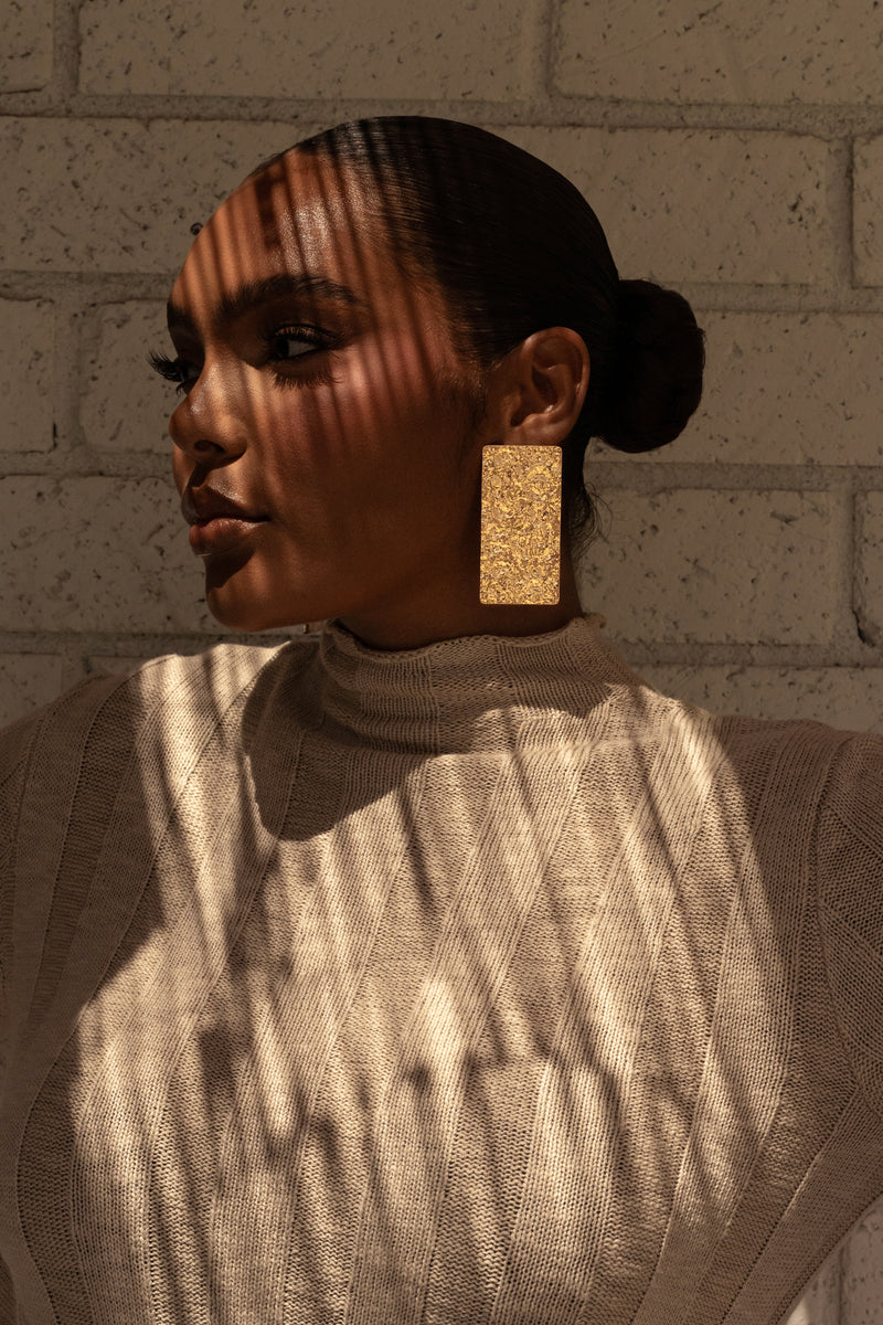 Gold Cali Textured Drop Earrings - JLUXLABEL