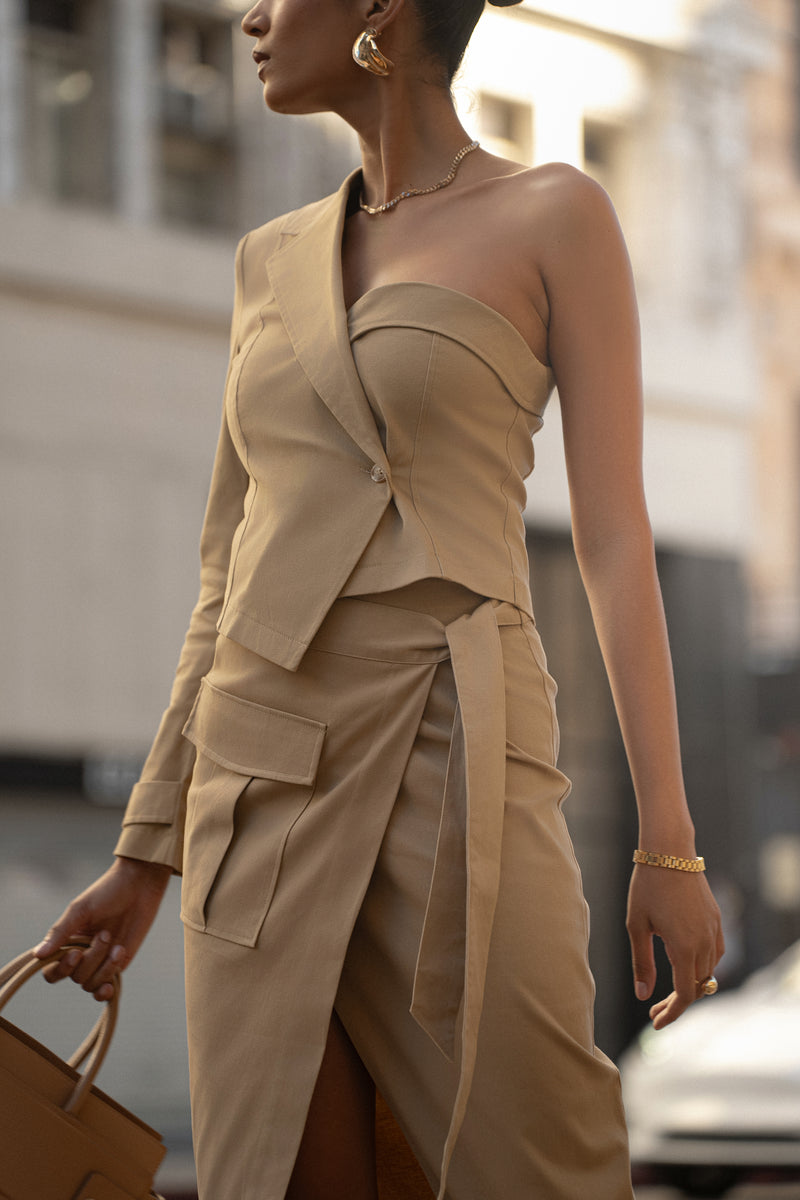 Khaki Amal One Shoulder Top