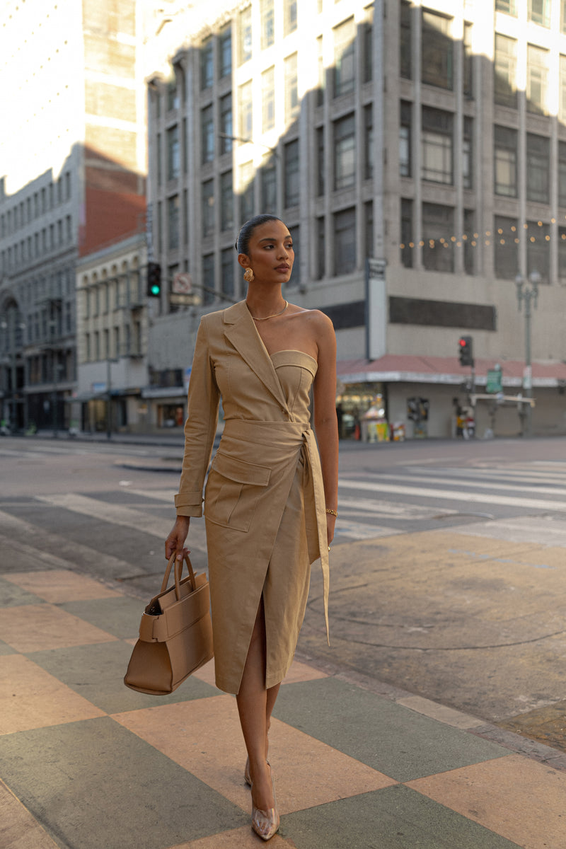 Khaki Amal One Shoulder Top