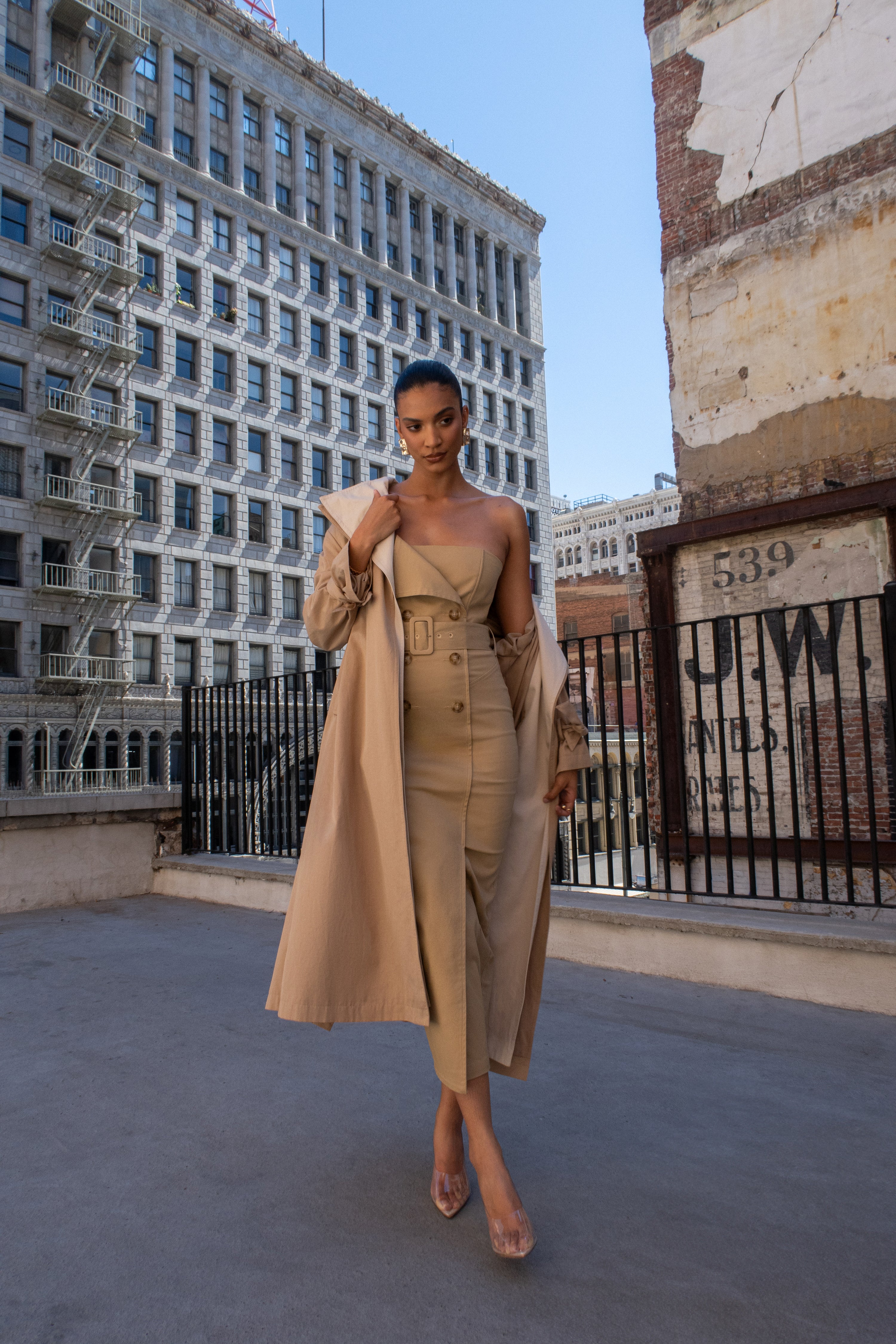 Khaki Asymmetric Belted Midi Dress