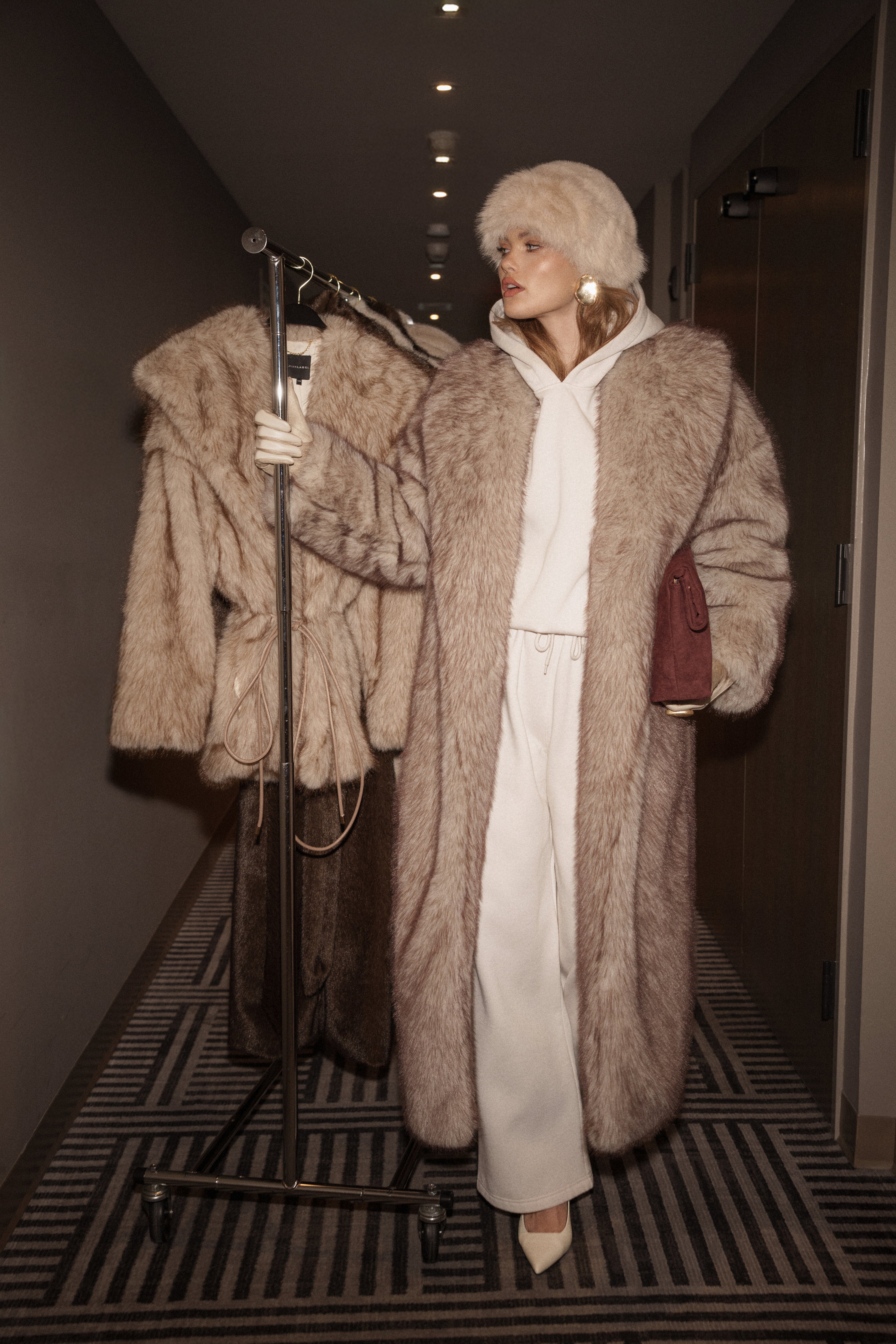 Ivory/Brown Aspen Days Faux Fur Coat