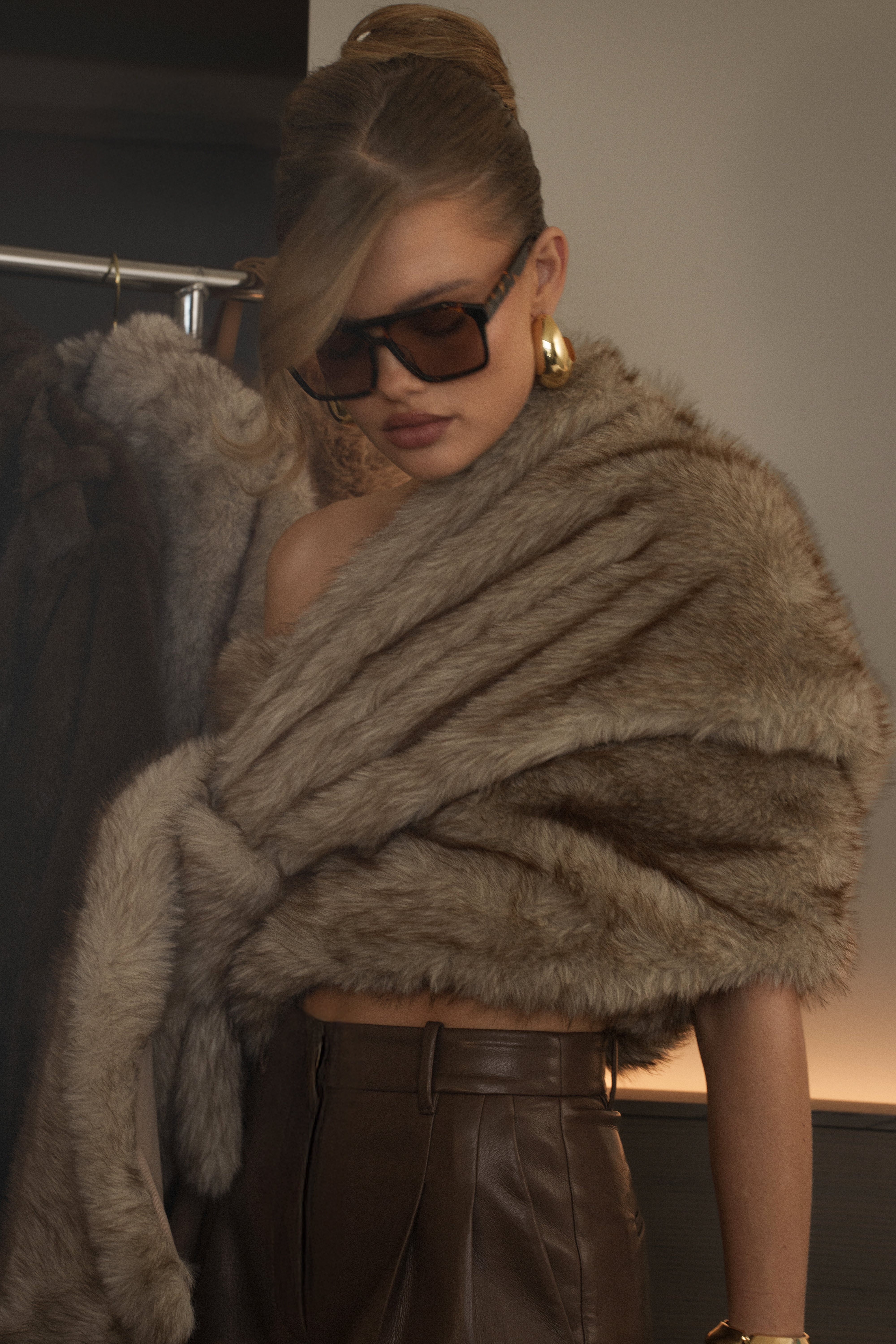 Ivory/Brown Winter Bliss Faux Fur Wrap