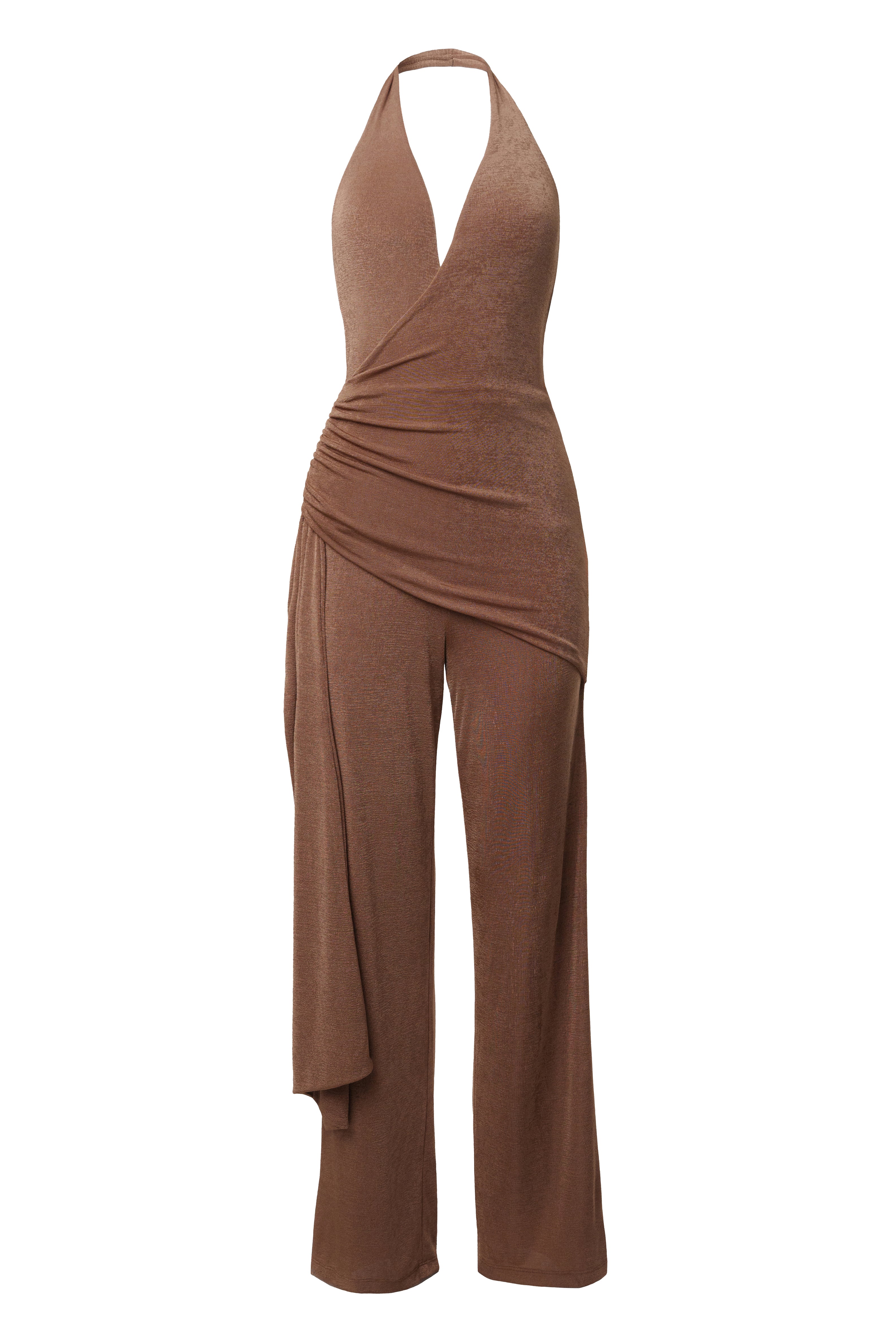Beige Rustic Charm Halter Jumpsuit - JLUXLABEL