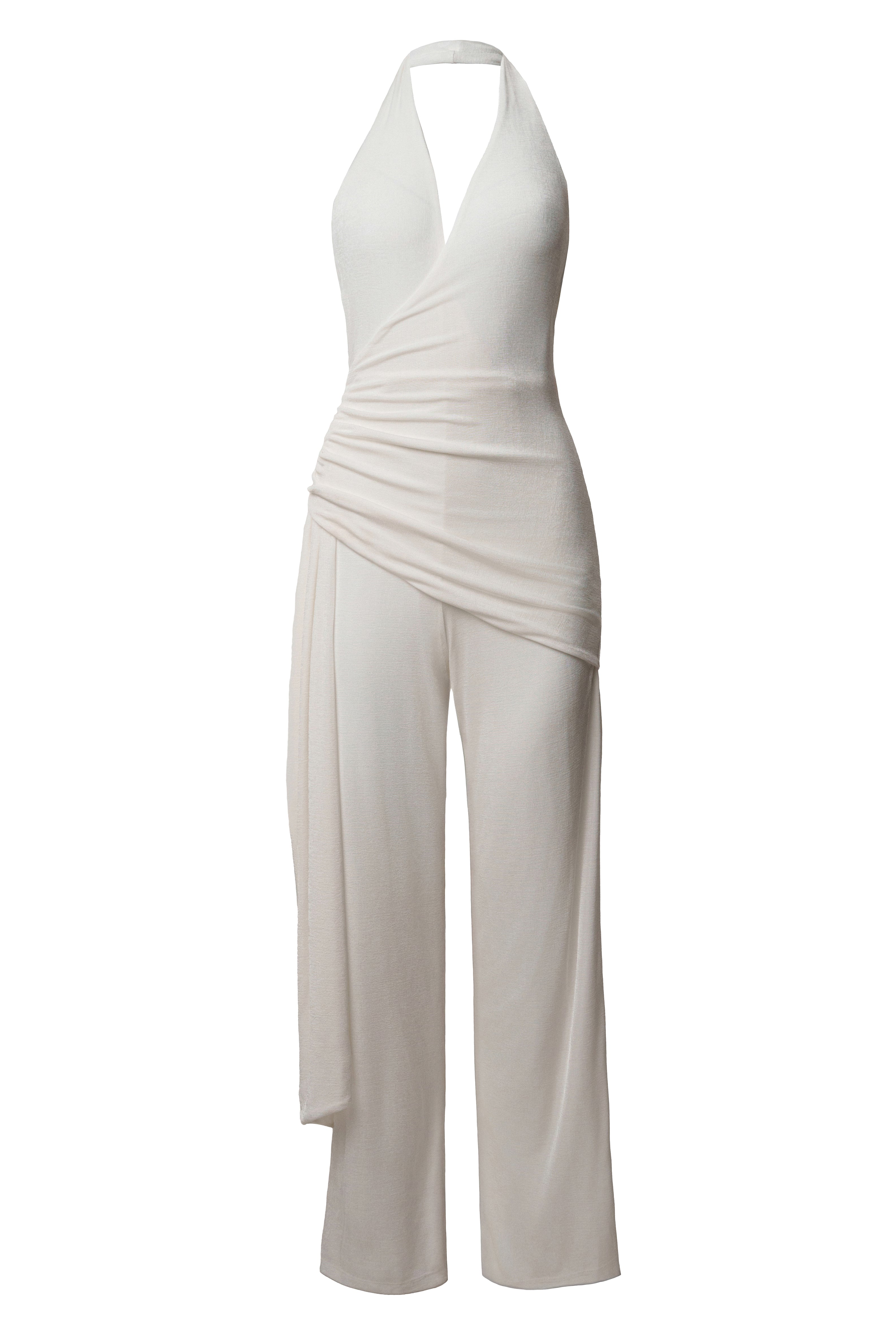 White Rustic Charm Halter Jumpsuit - JLUXLABEL