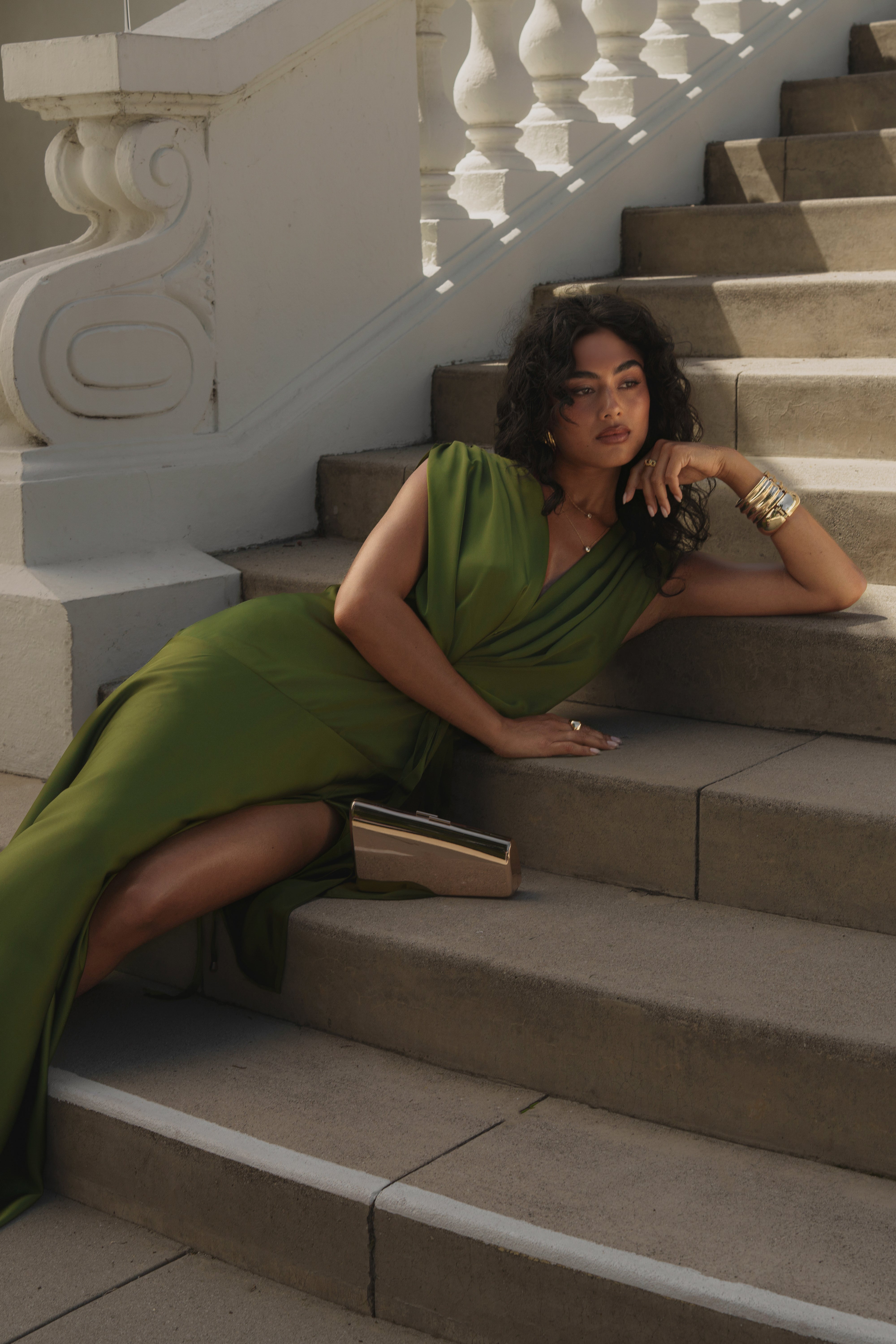 Olive Amalia Satin Maxi Dress - JLUXLABEL