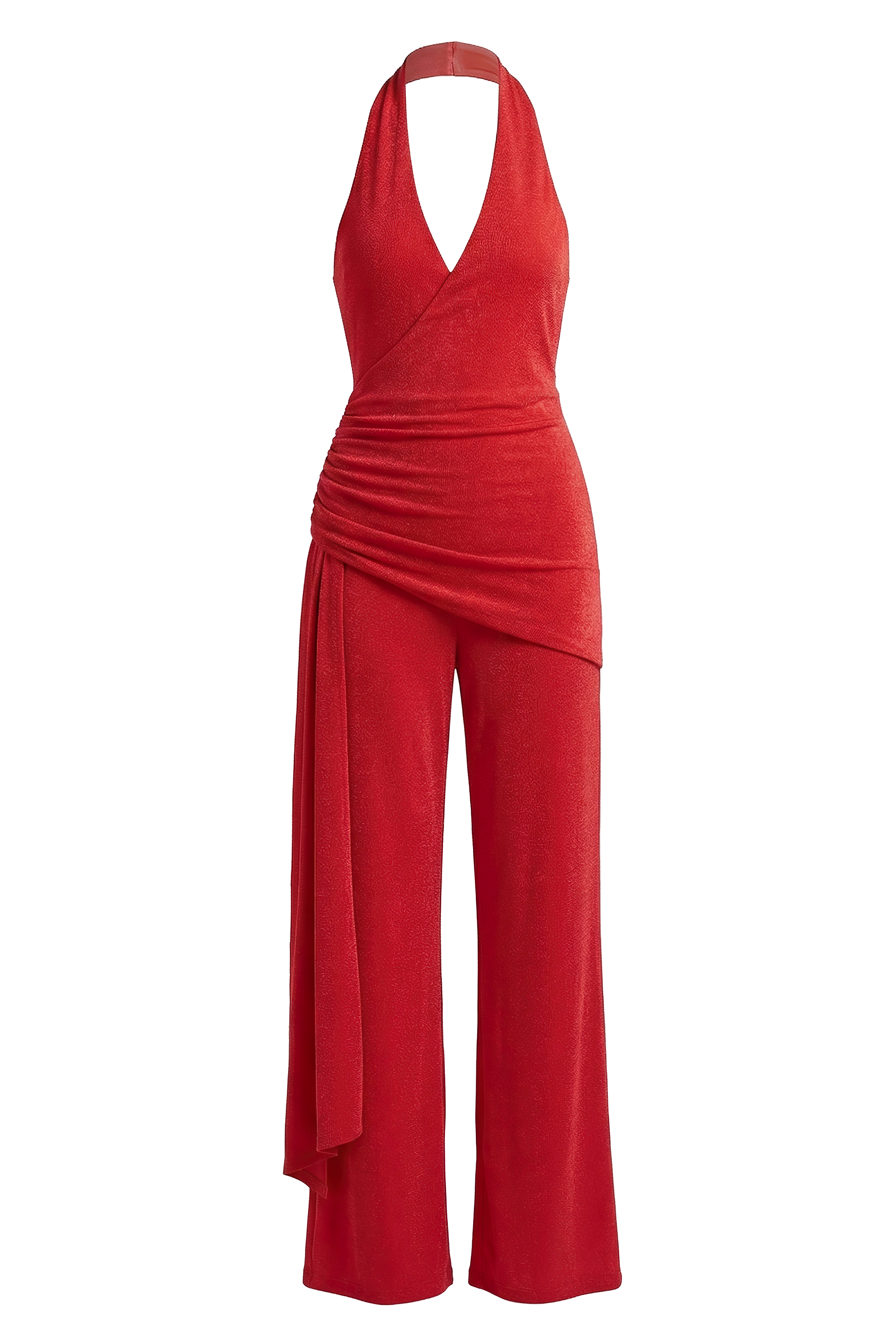 Red Rustic Charm Halter Jumpsuit - JLUXLABEL