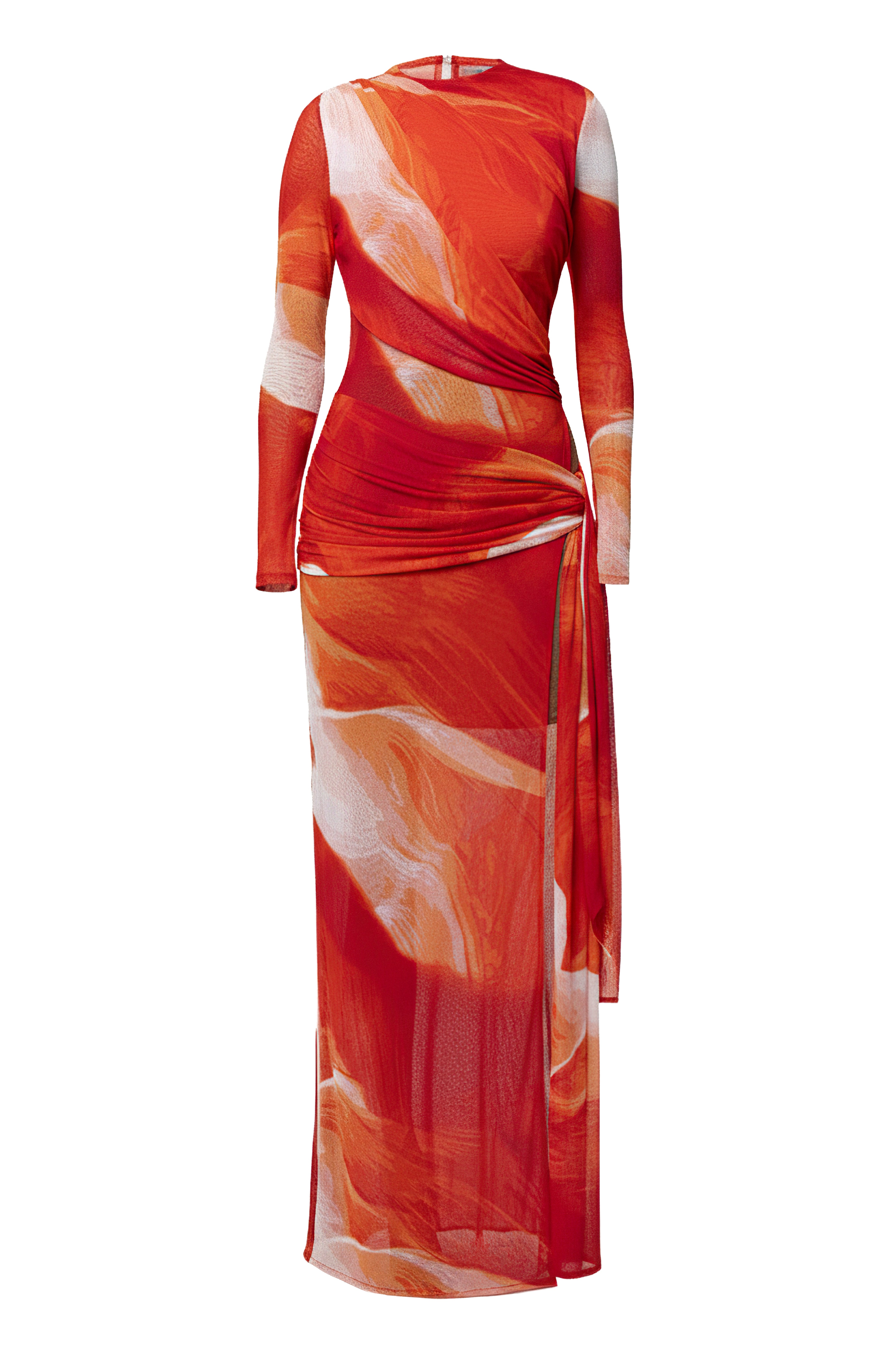 Sunset Red Heatwave Mesh Maxi Dress - JLUXLABEL