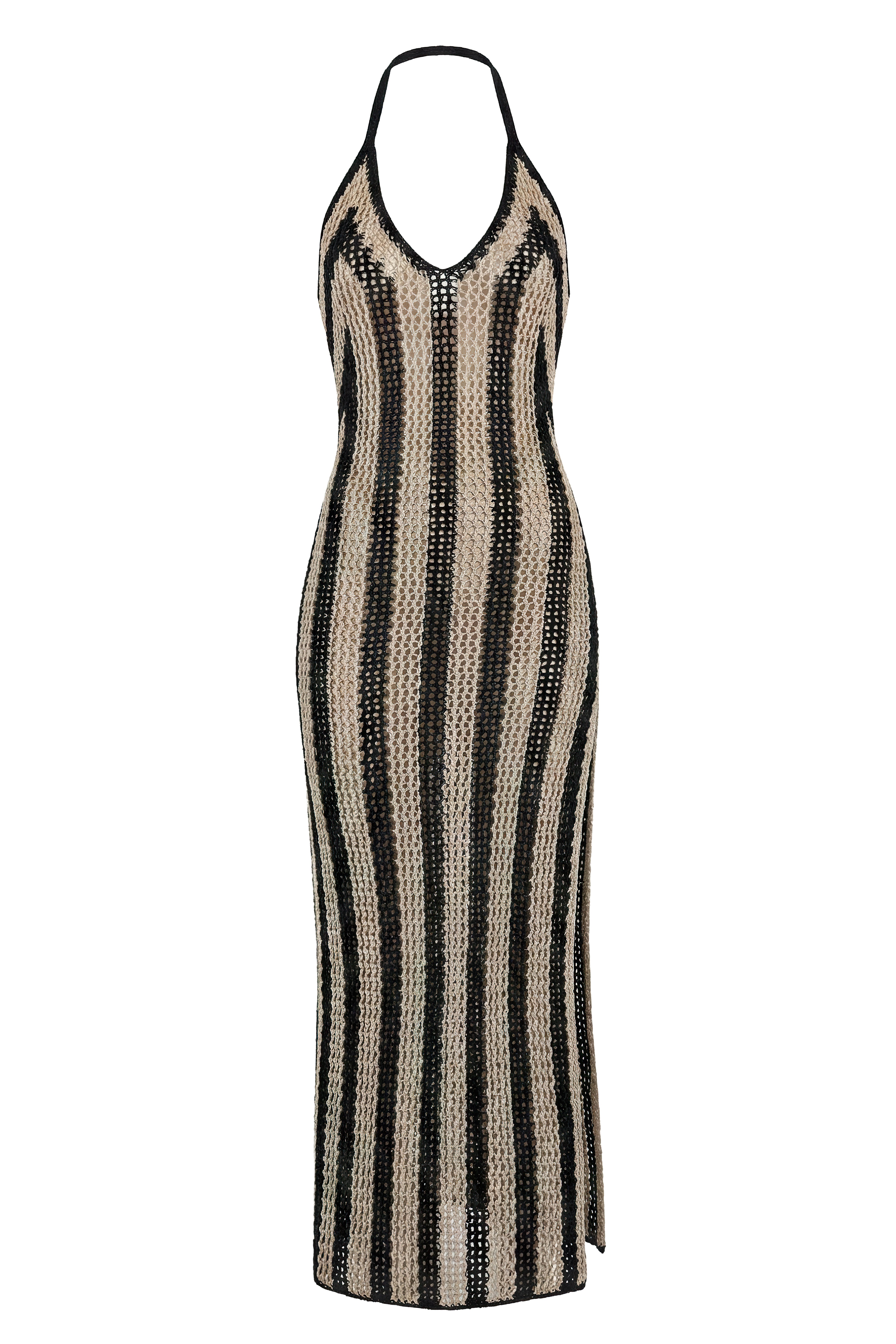 Black/Ivory Luz Halter Crochet Dress - JLUXLABEL