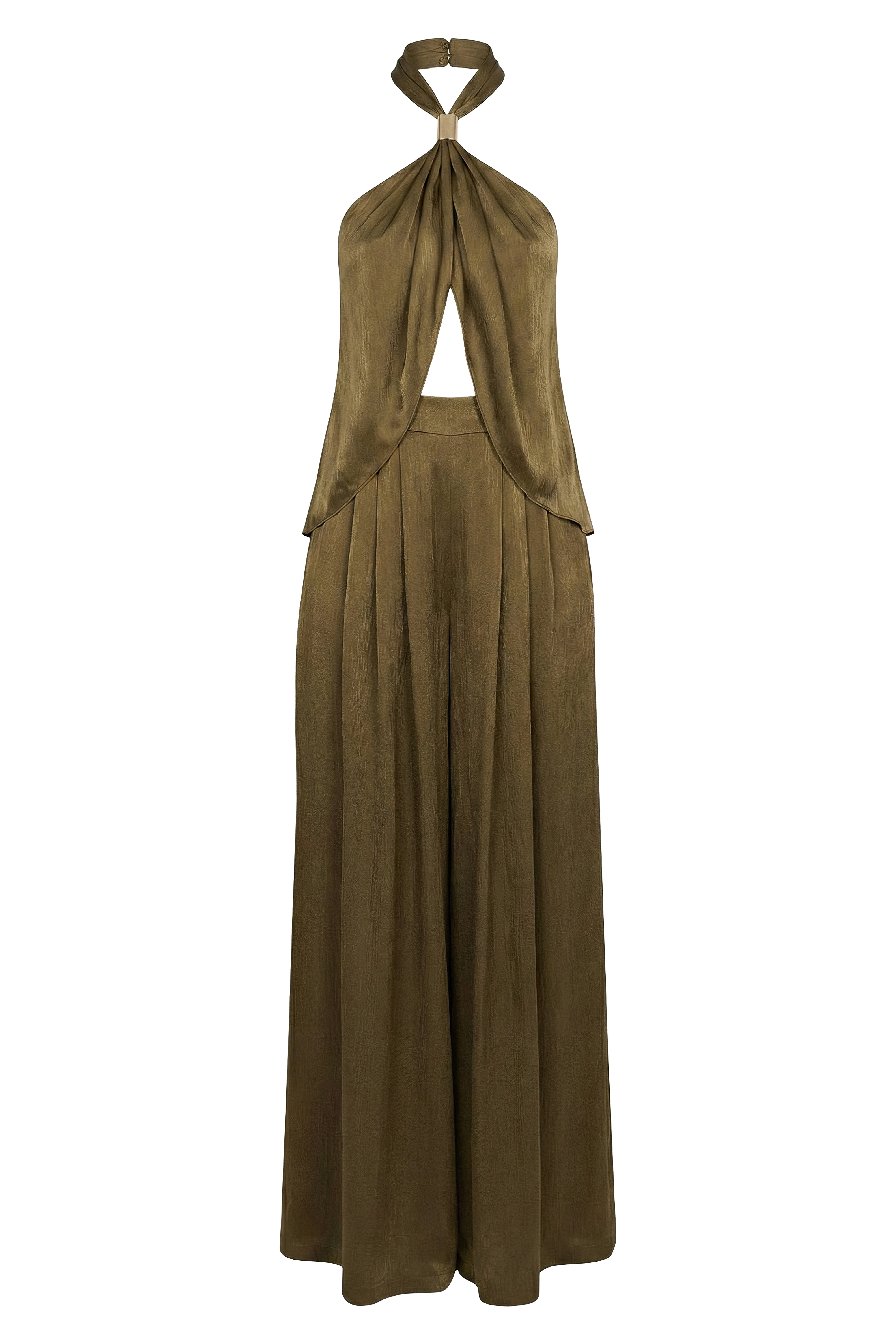 Olive Cascade Satin Pant Set