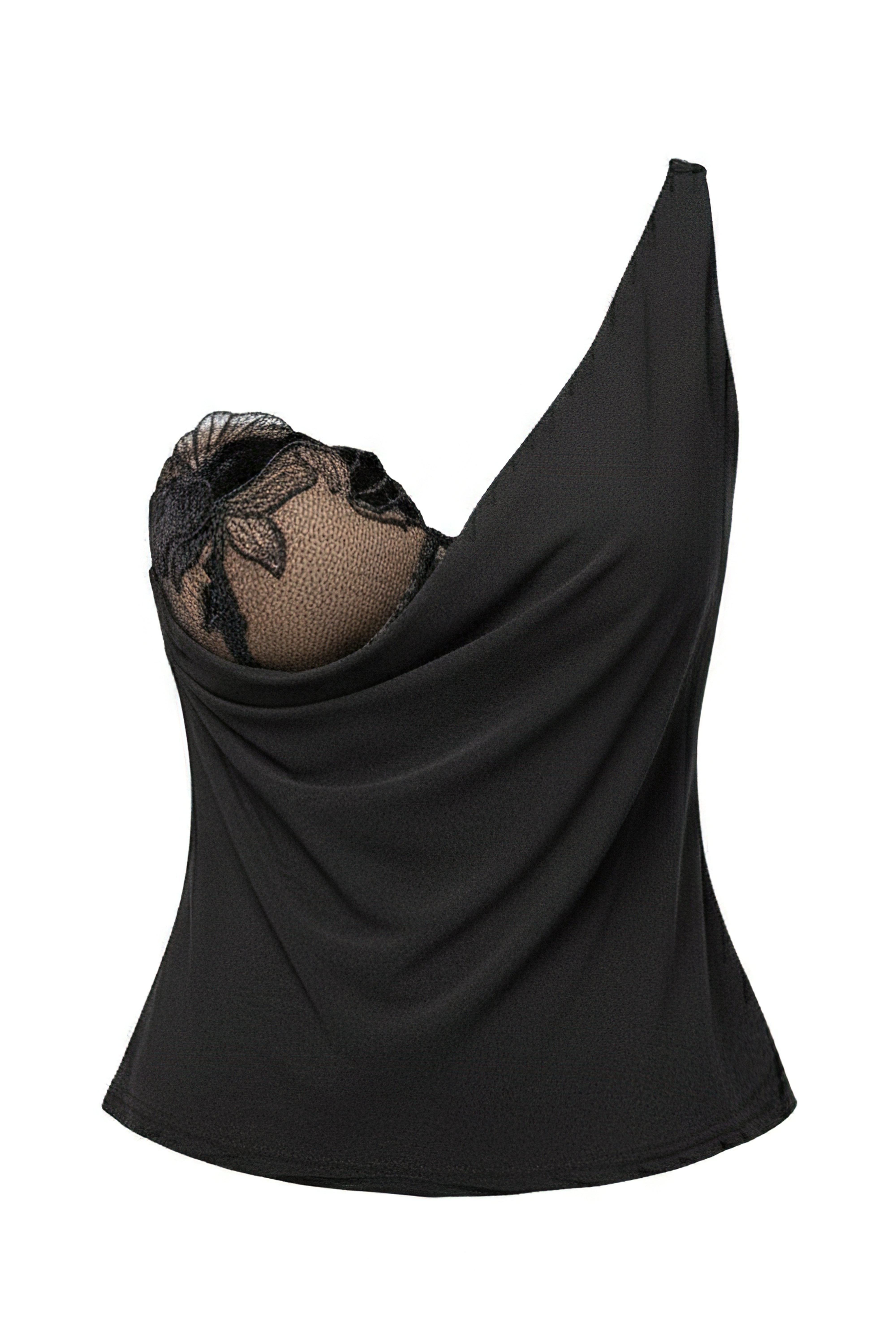 Black Velina Satin Cowl Top - JLUXLABEL