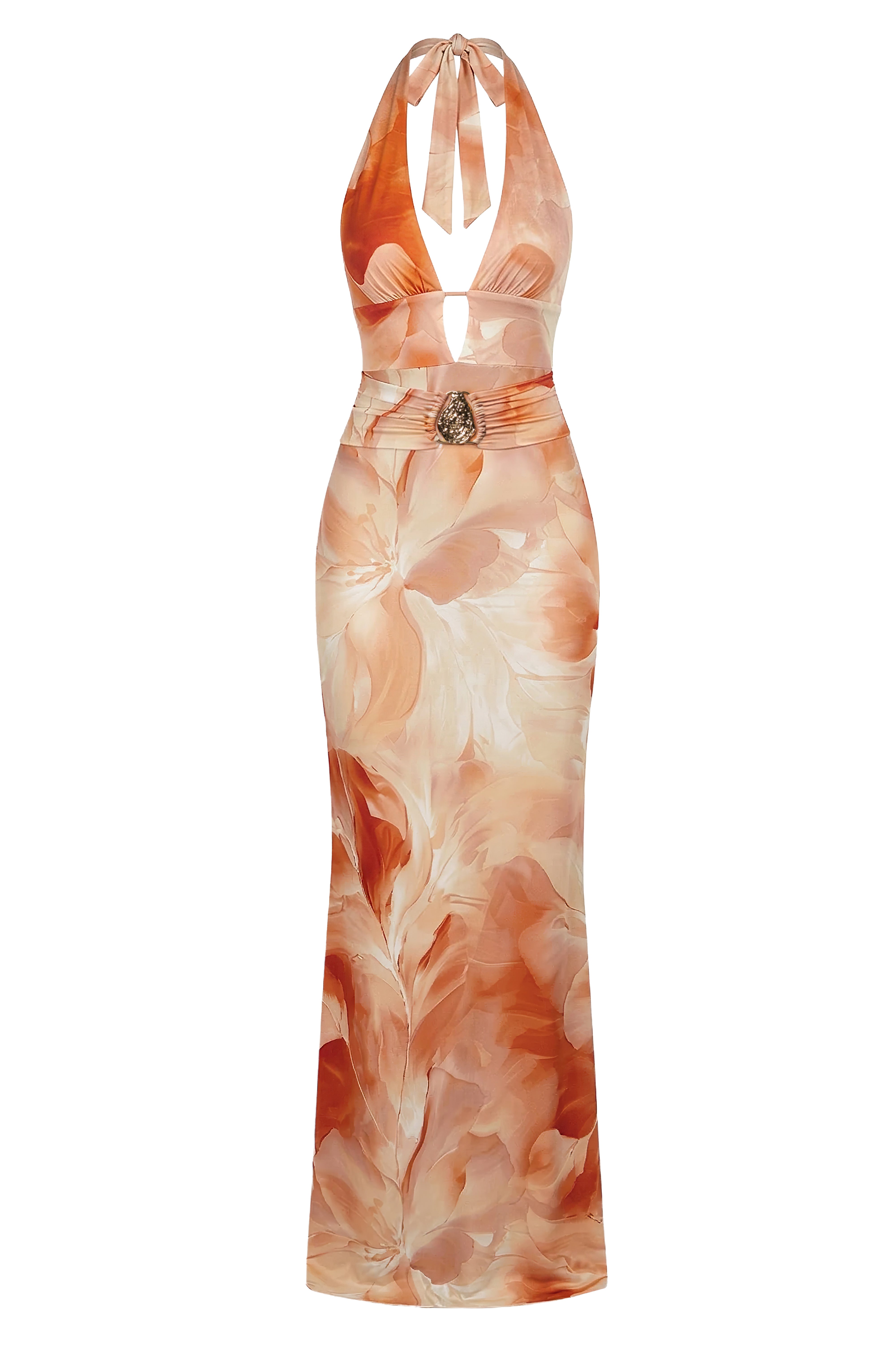 Orange Floral Blossom Print Maxi Dress - JLUXLABEL