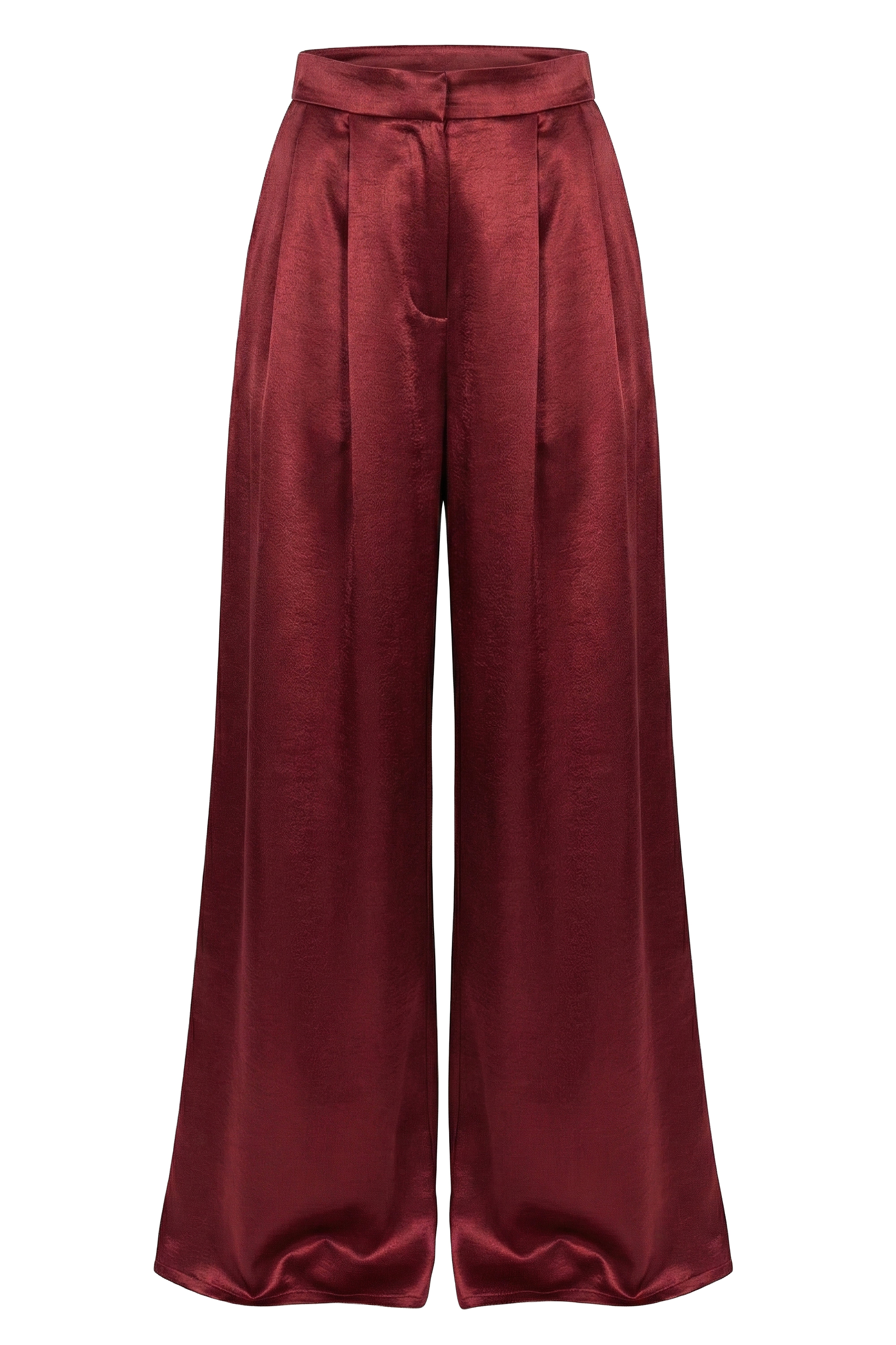 Burgundy Satin Bliss Pleated Pant