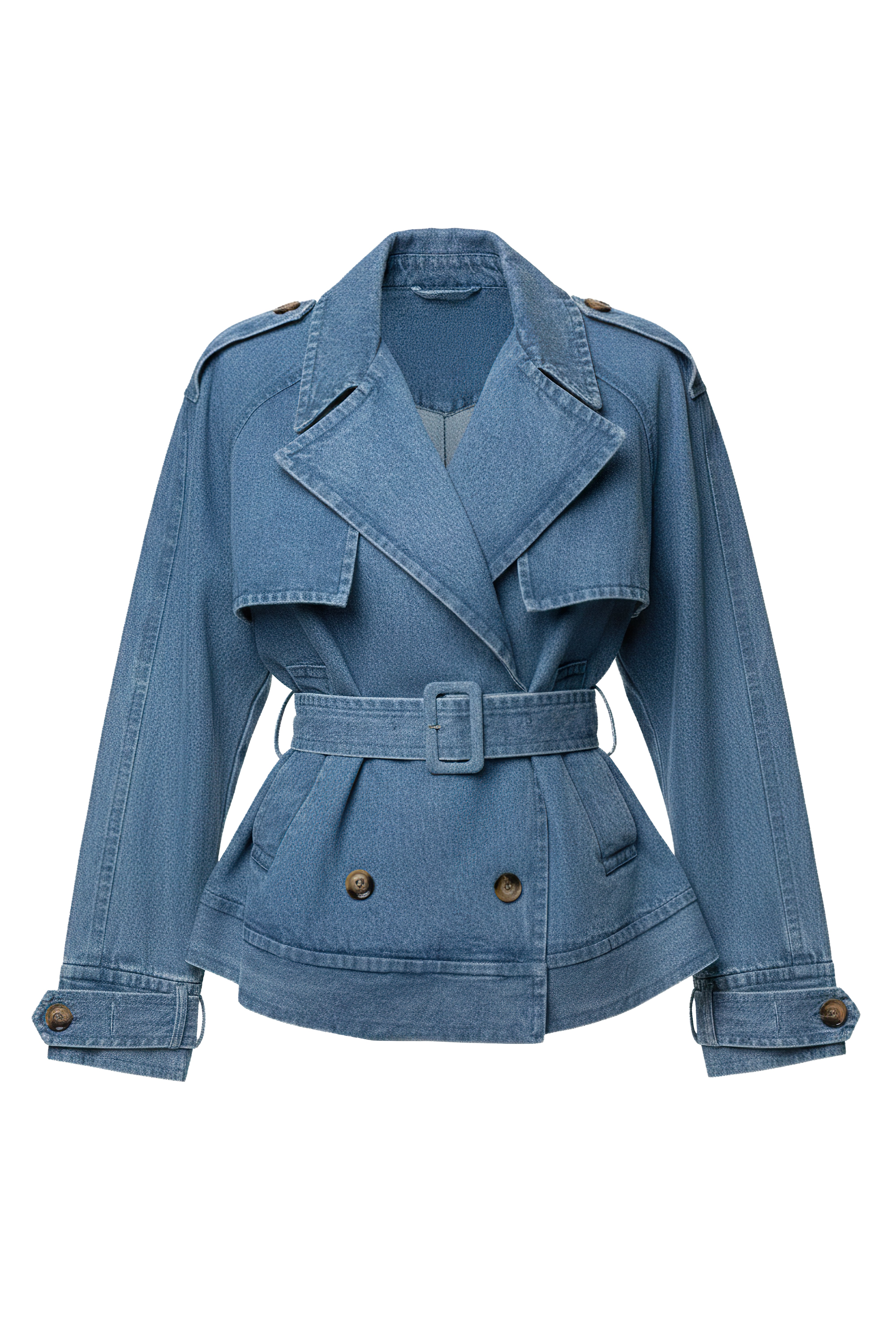 Medium Wash Double Breasted Denim Jacket - JLUXLABEL