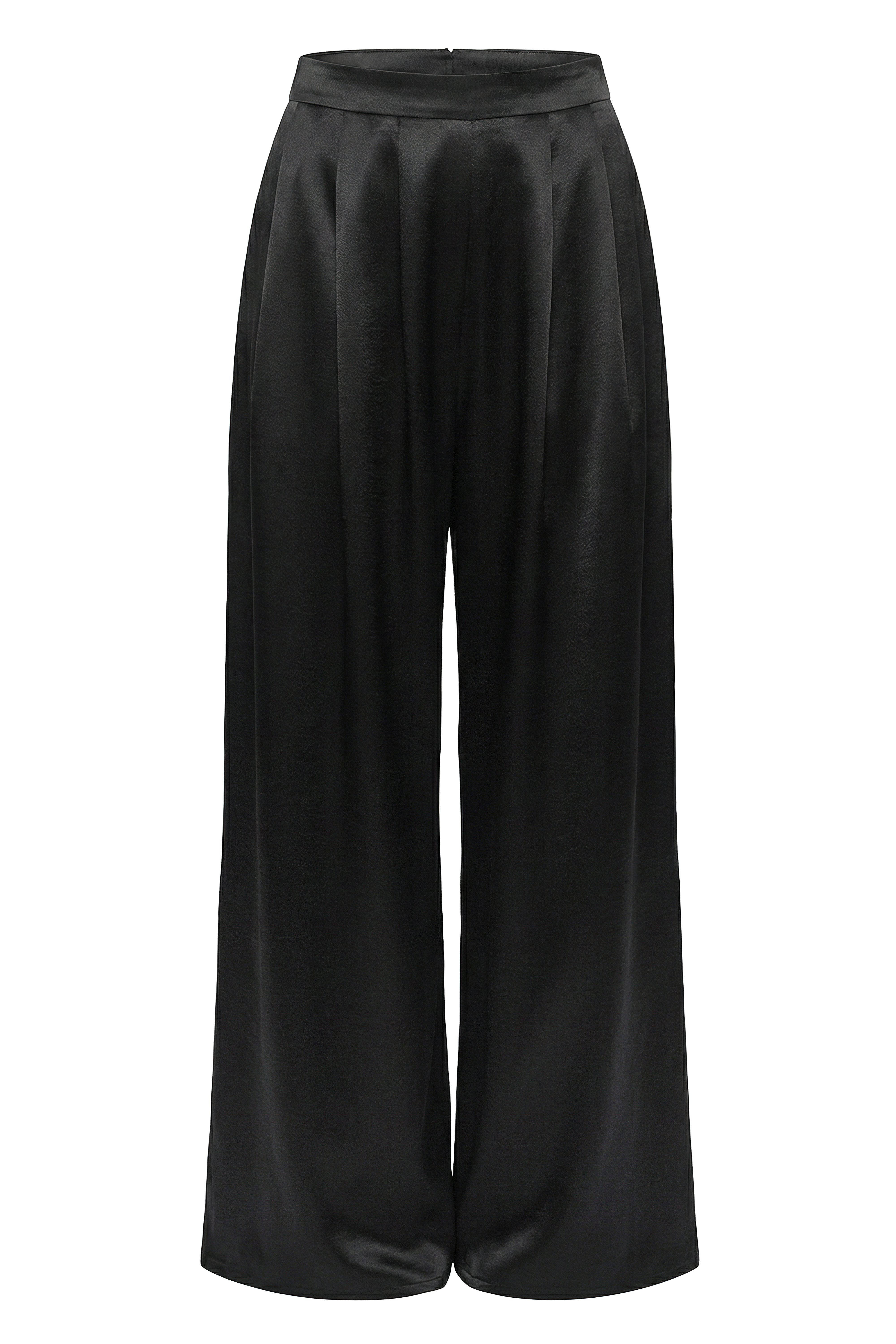 Black Satin Bliss Pleated Pant