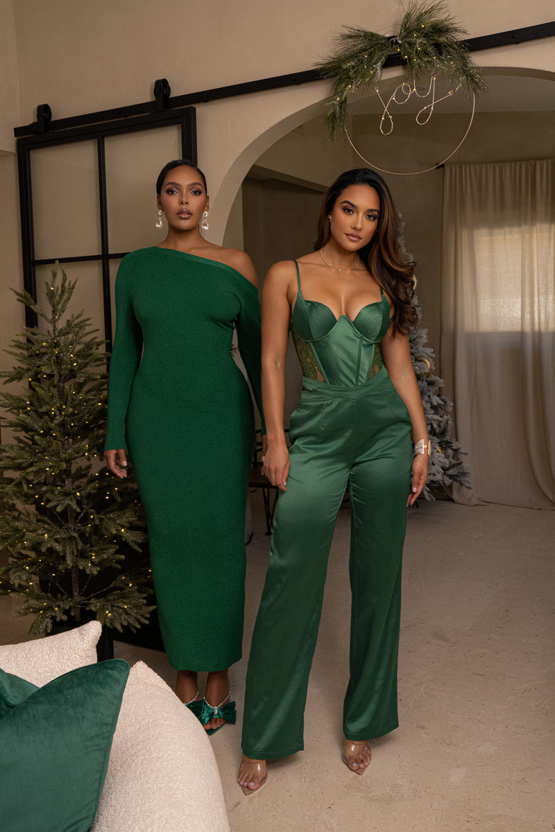 In The Style x Jac Jossa knitted cable knit bodysuit in green