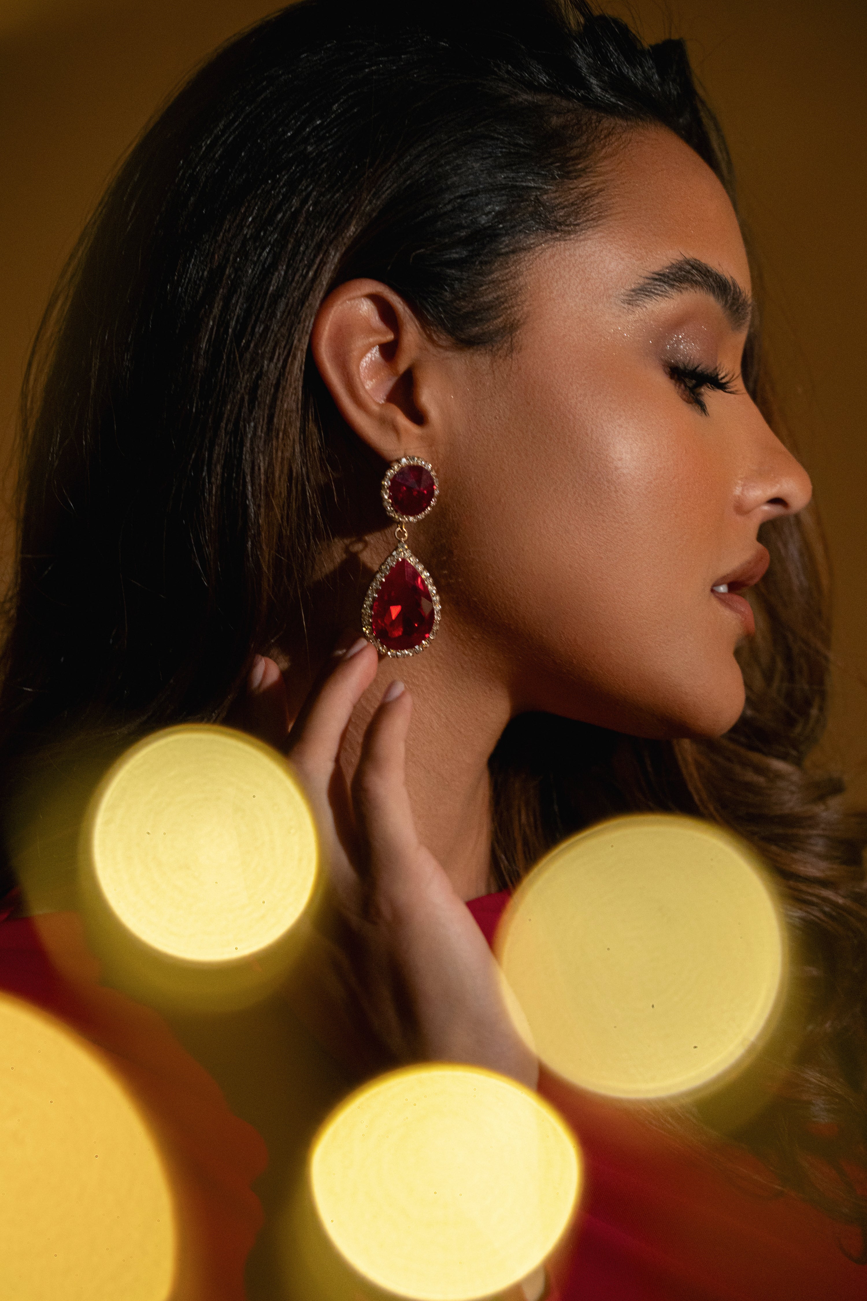 Red Crystal Teardrop Earrings - JLUXLABEL
