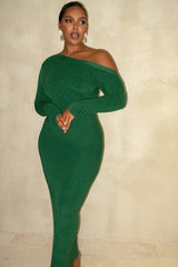 Green Night Shimmers Asymmetrical Maxi Dress - JLUXLABEL