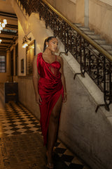 Red Anastacia Drape Maxi Dress - JLUXLABEL