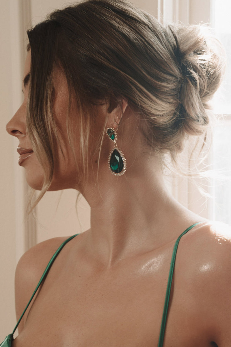 Green True Gem Teardrop Earrings