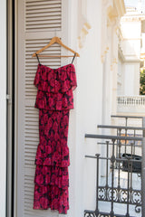 Pink  Floral Casa Blanca Ruffle Dress - JLUXLABEL