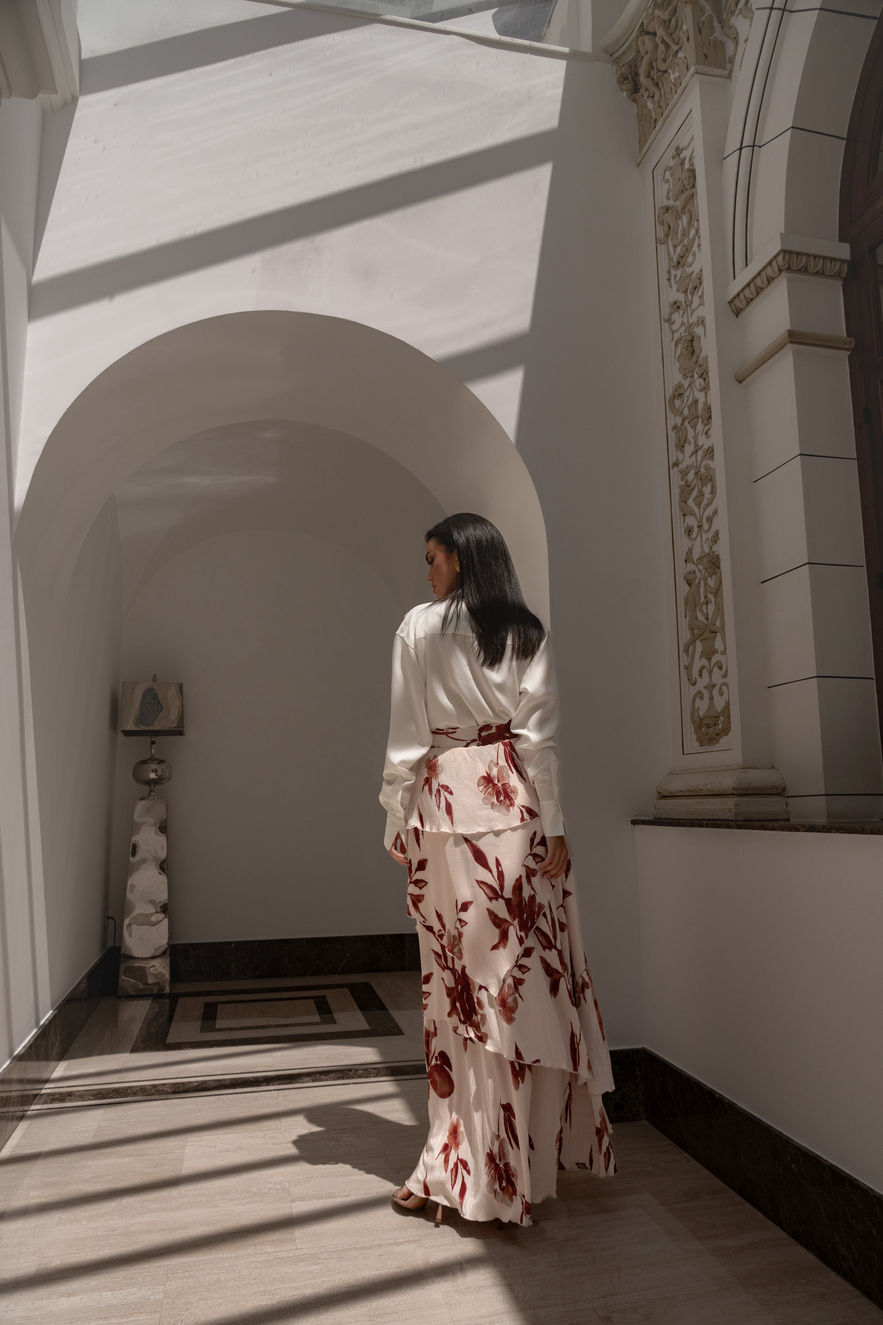 Cream Floral Kamira Tiered Skirt - JLUXLABEL